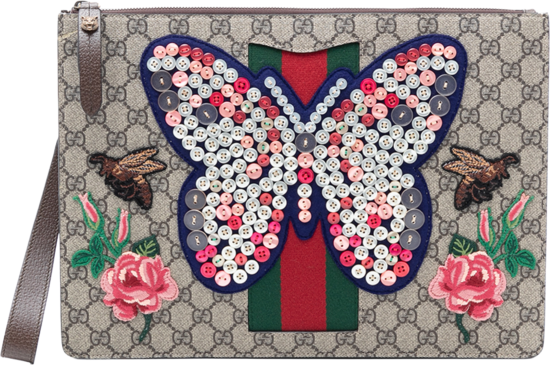 Gucci Gg Supreme Web Butterfly Clutch, från Luxclusif, i färgen beige.