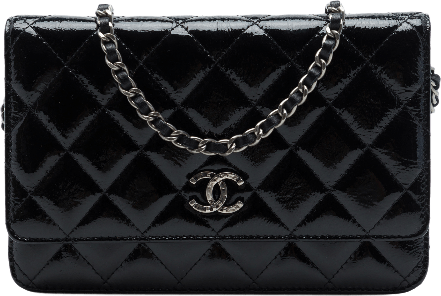 Chanel Paris Dallas Cc Quilted Patent Goatskin Wallet On Chain, från Luxclusif, i färgen svart.