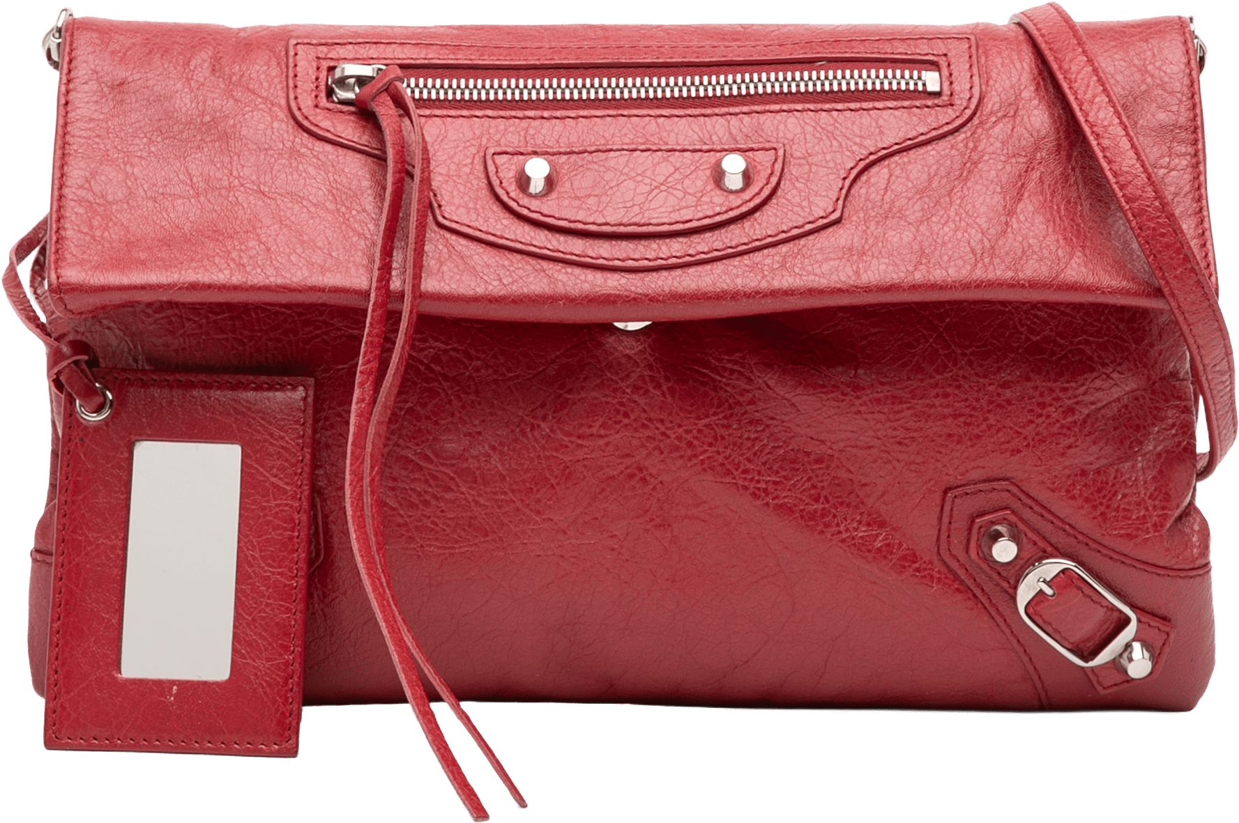 Balenciaga Lambskin Motocross Classic Envelope Crossbody, från Luxclusif, i färgen red.