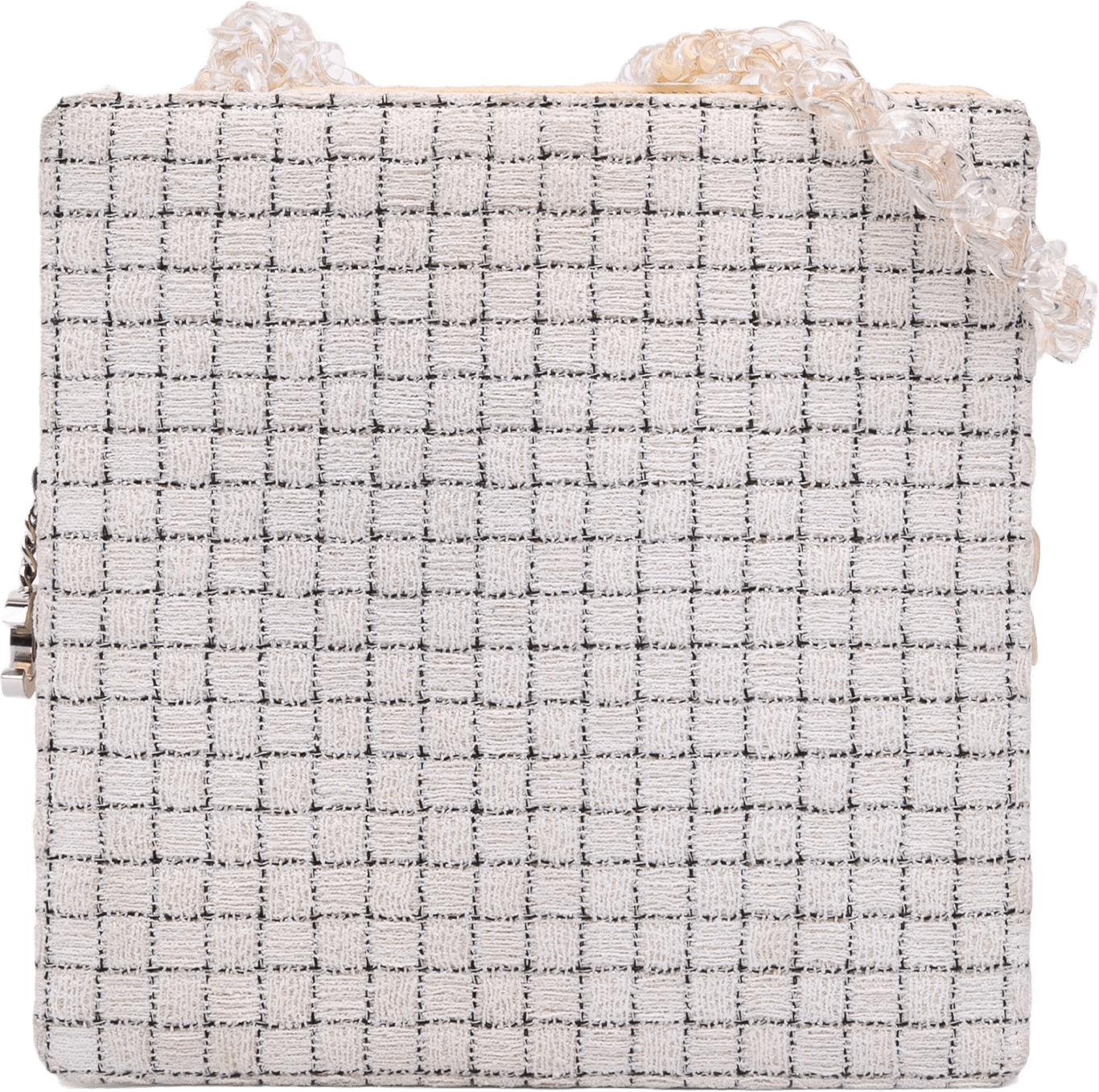 Chanel Small Tweed And Resin Zipped Shopping Bag, från Luxclusif, i färgen ivory.