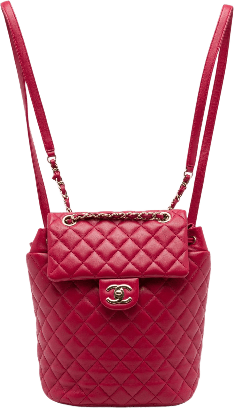 Chanel Mini Quilted Lambskin Urban Spirit Backpack, från Luxclusif, i färgen röd.