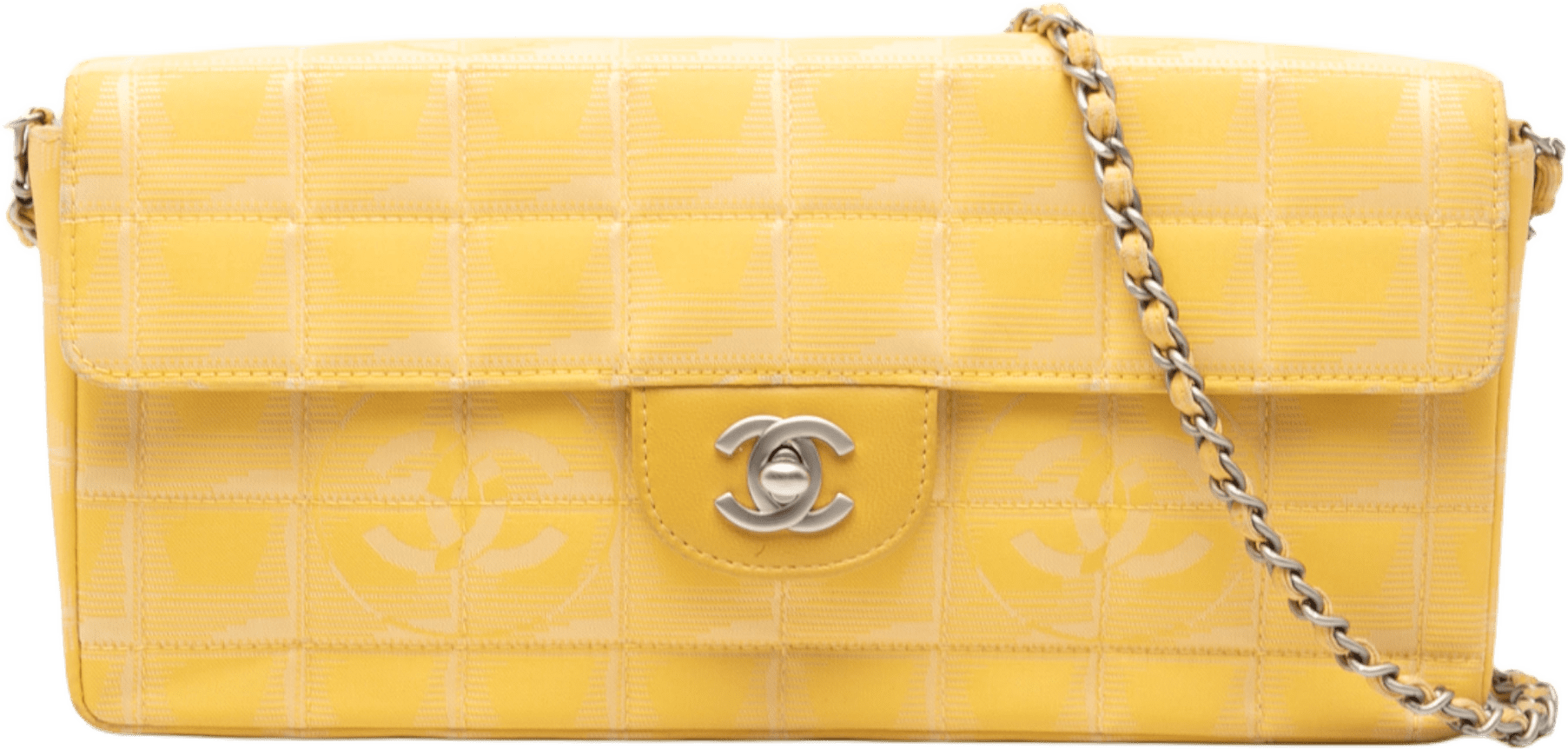Chanel New Travel Line Nylon East West Flap, från Luxclusif, i färgen yellow.