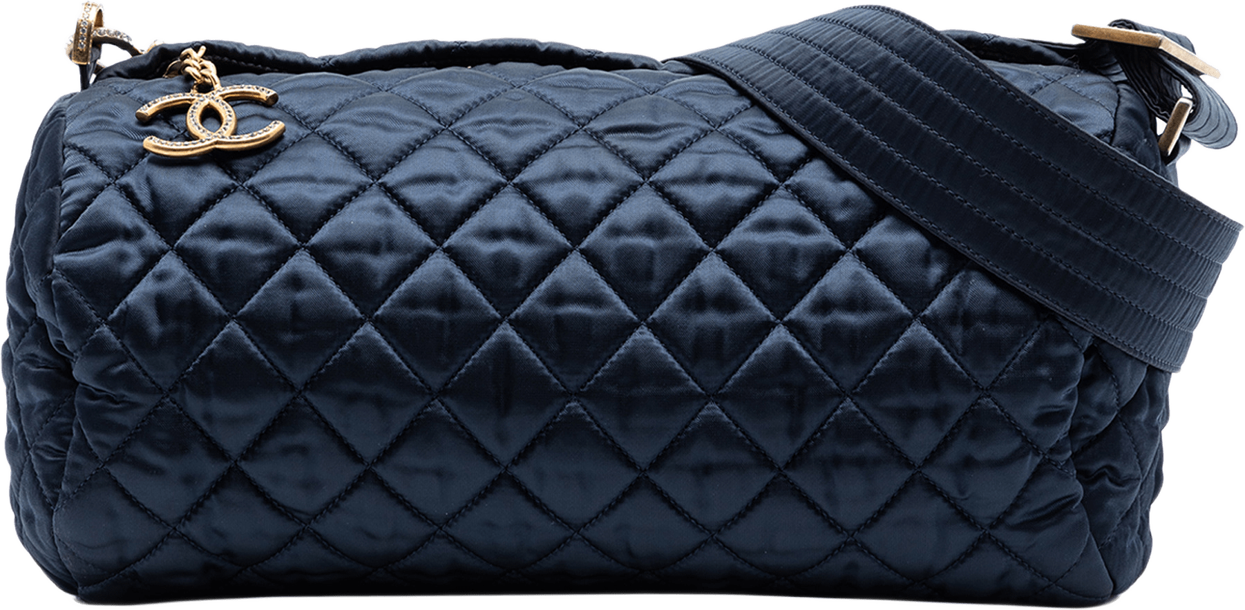 Chanel Cc Quilted Nylon Crystal Barrel Crossbody, från Luxclusif, i färgen navy.