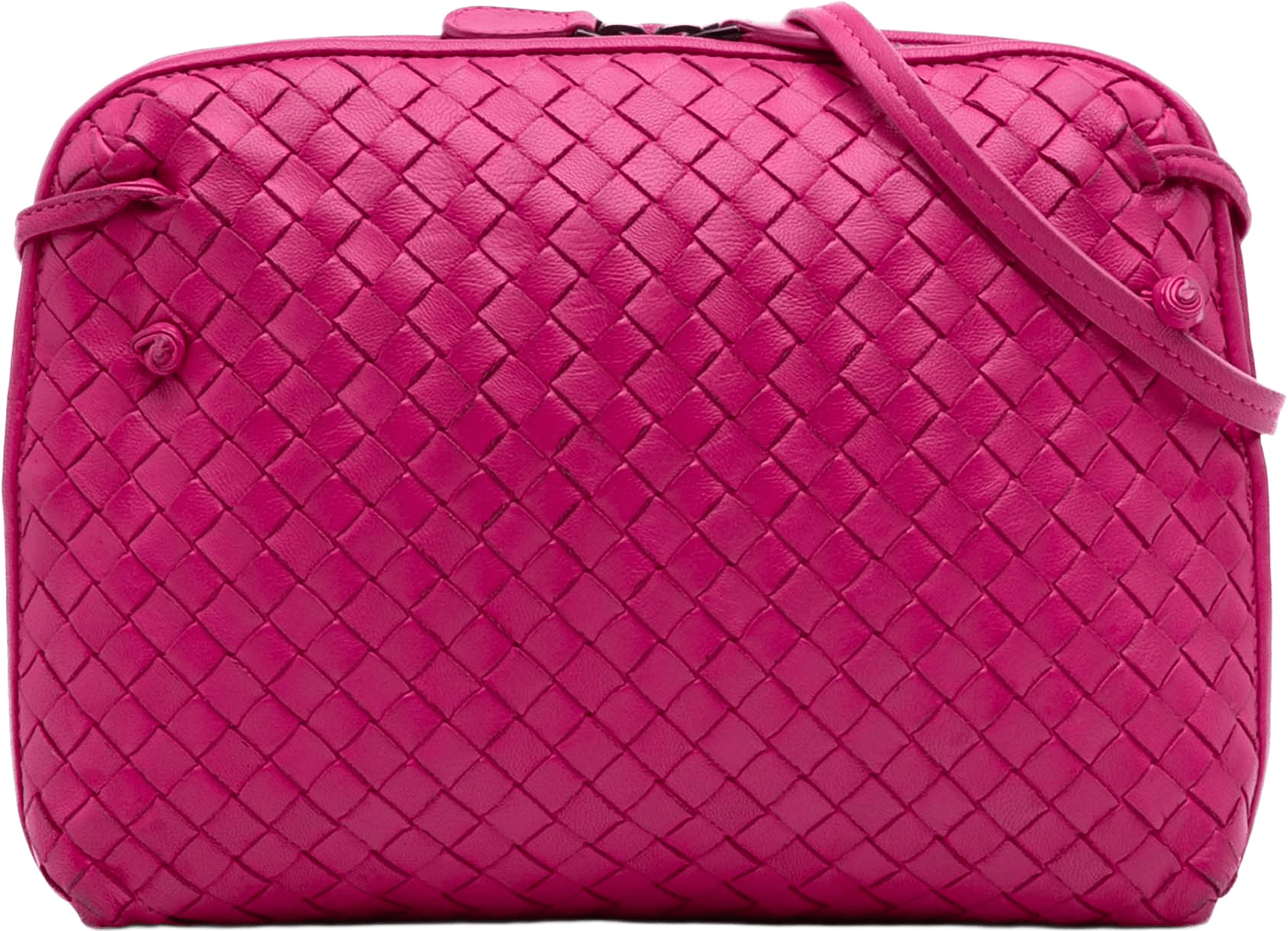 Bottega Veneta Nappa Intrecciato Nodini Crossbody, från Luxclusif, i färgen hot pink.