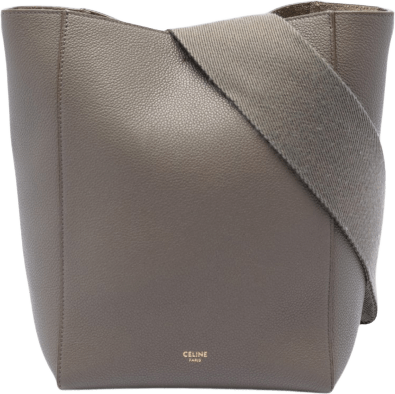 Celine Small Soft Grained Calfskin Seau Sangle Bucket Bag, från Luxclusif, i färgen taupe.