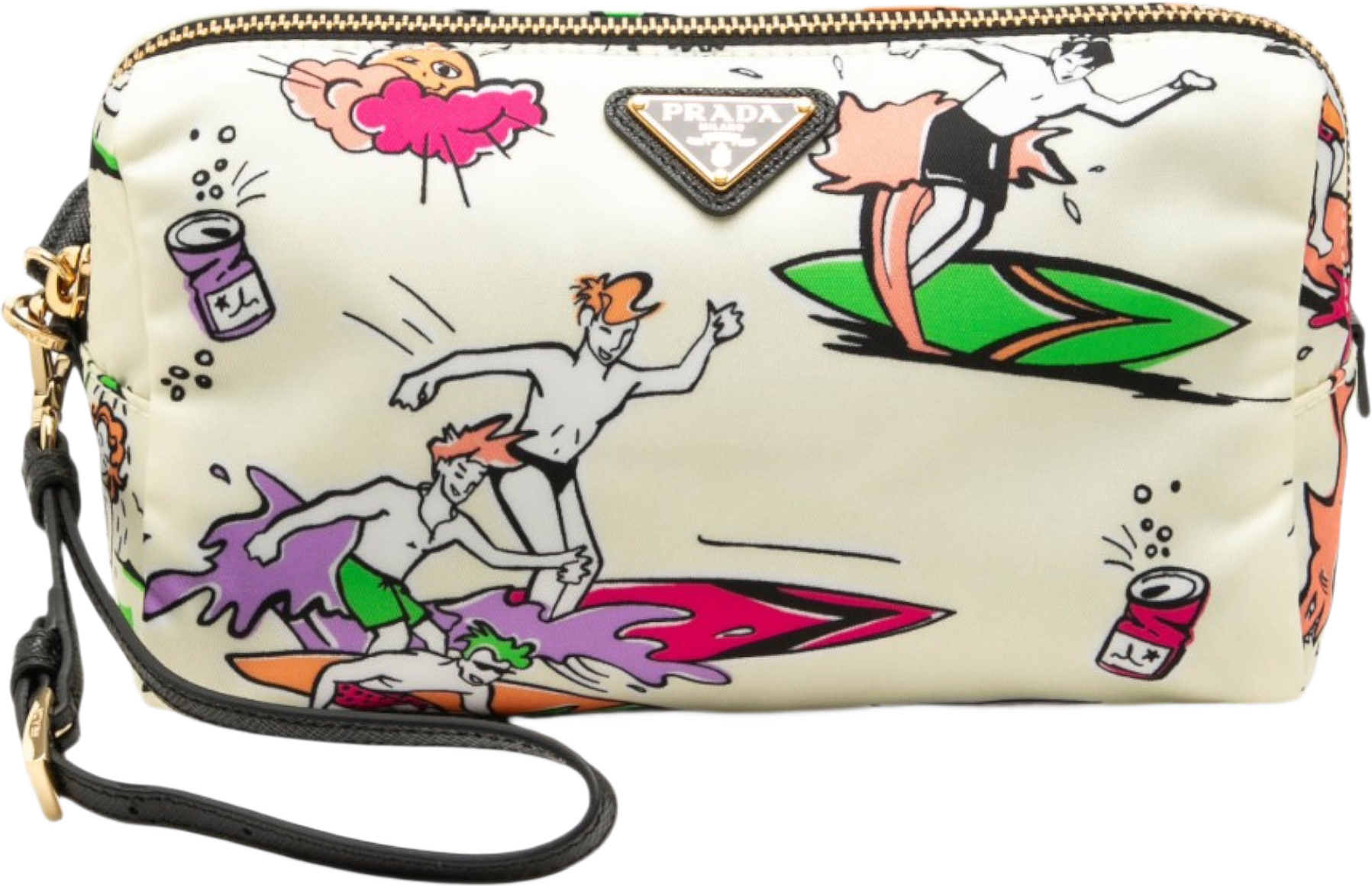 Prada Tessuto Stampato Surf Cosmetic Pouch, från Luxclusif, i färgen vit.