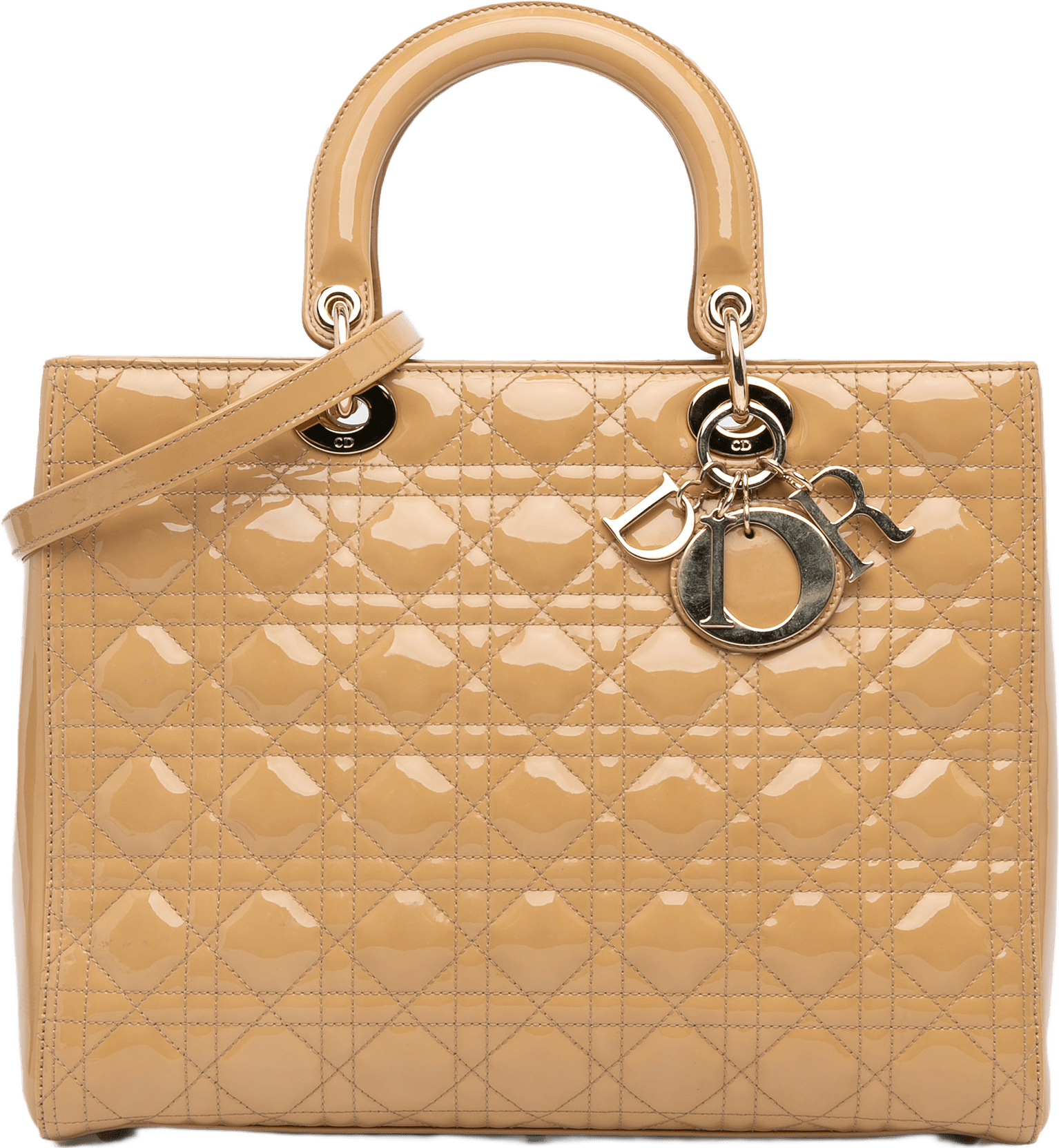 Dior Large Patent Cannage Lady Dior, från Luxclusif, i färgen beige.