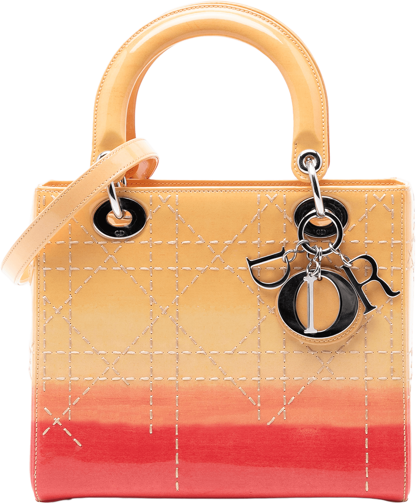 Dior Medium Ombre Patent Cannage Lady Dior, från Luxclusif, i färgen light orange.