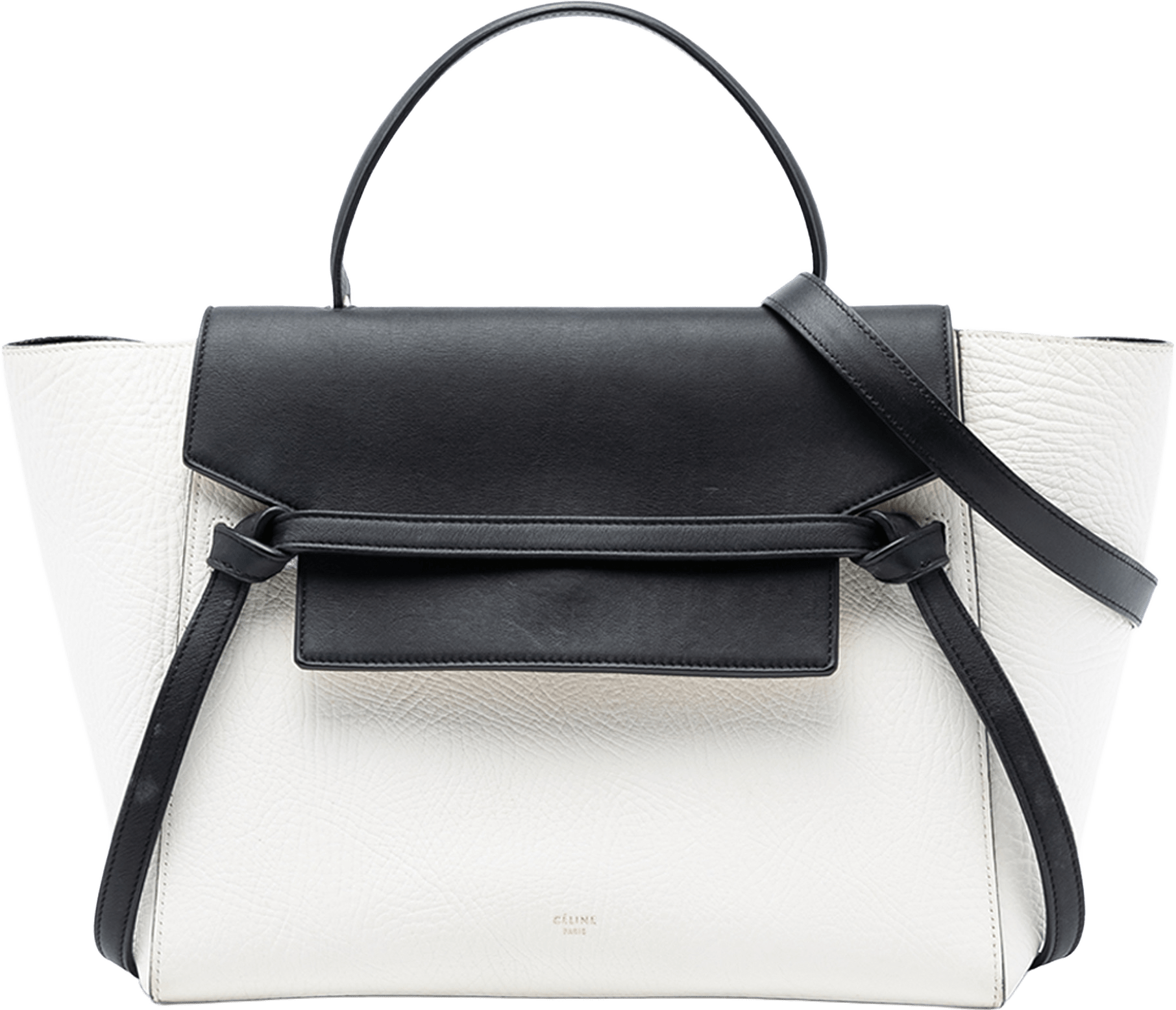 Celine Mini Bicolor Grained Calfskin Belt Bag, från Luxclusif, i färgen white.