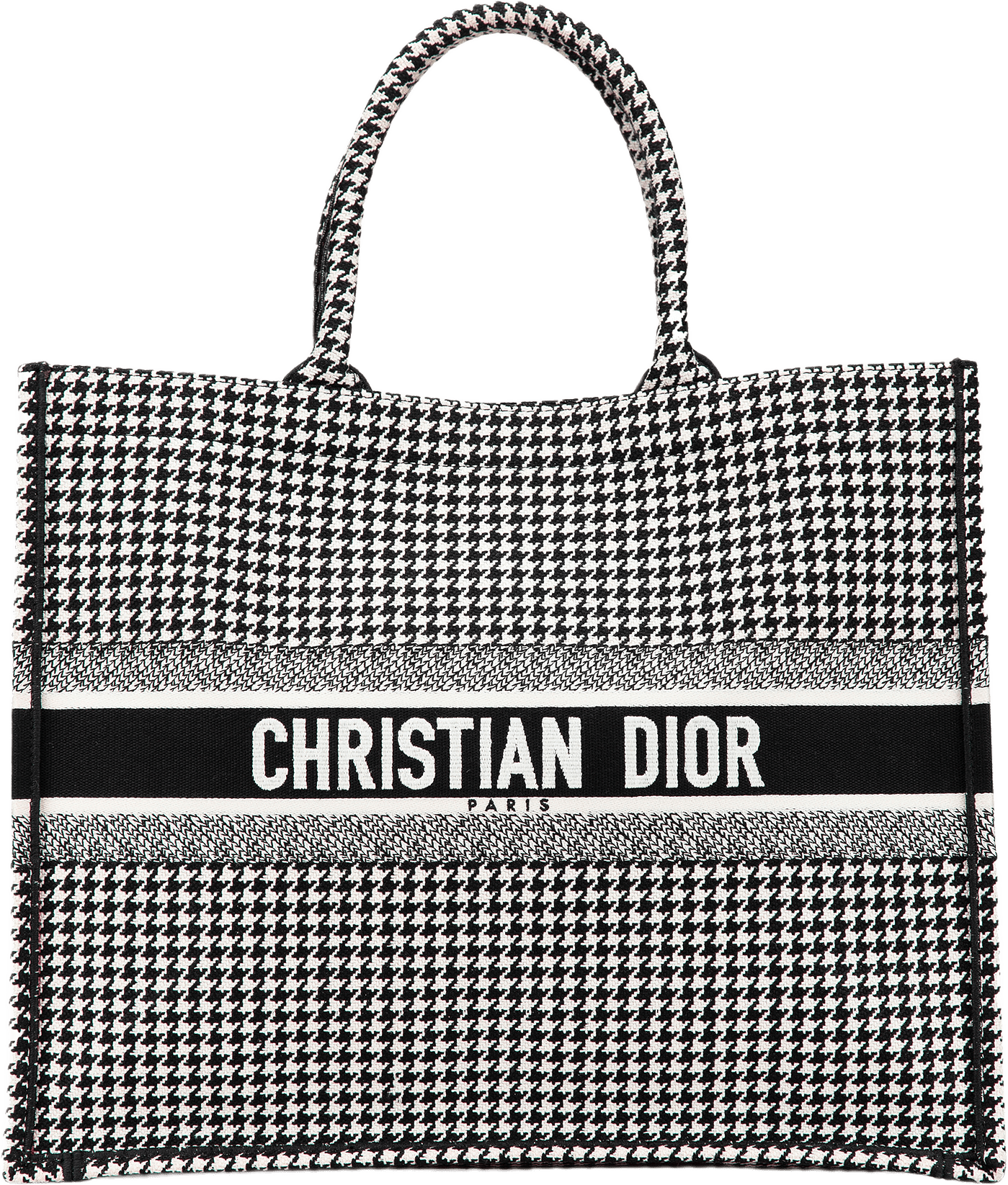 Dior Large Canvas Houndstooth Embroidered Book Tote