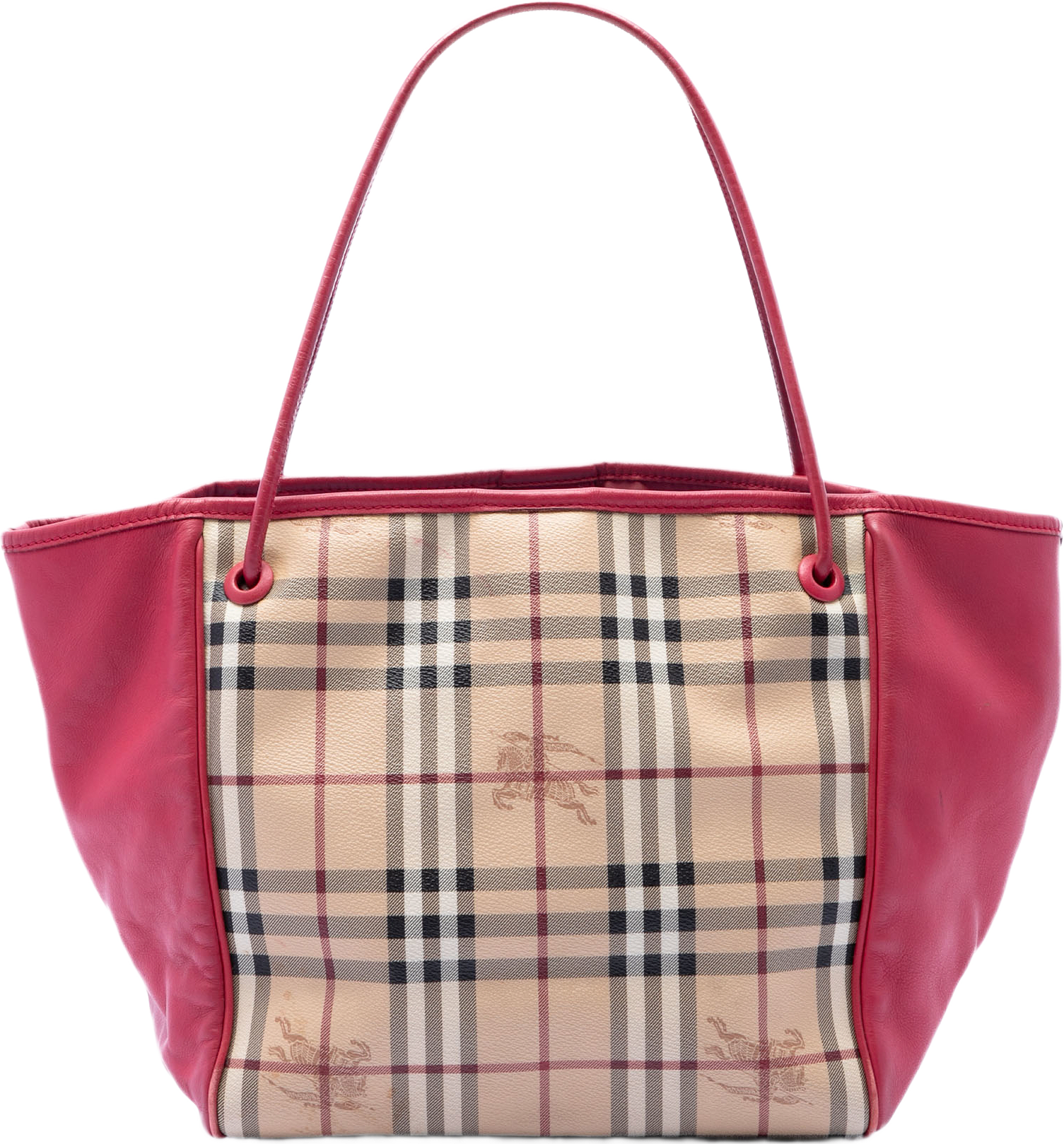 Burberry Small Haymarket Check Coated Canvas And Calfskin Canterbury Tote, från Luxclusif, i färgen beige.