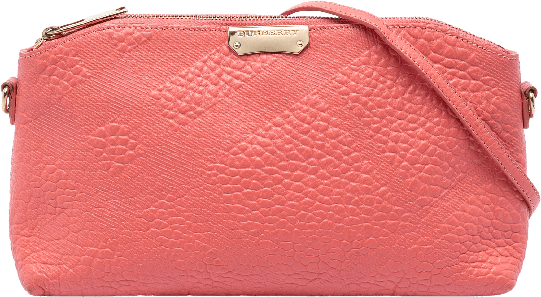 Burberry Small Grain Check Embossed Leather Chichester Crossbody, från Luxclusif, i färgen salmon.