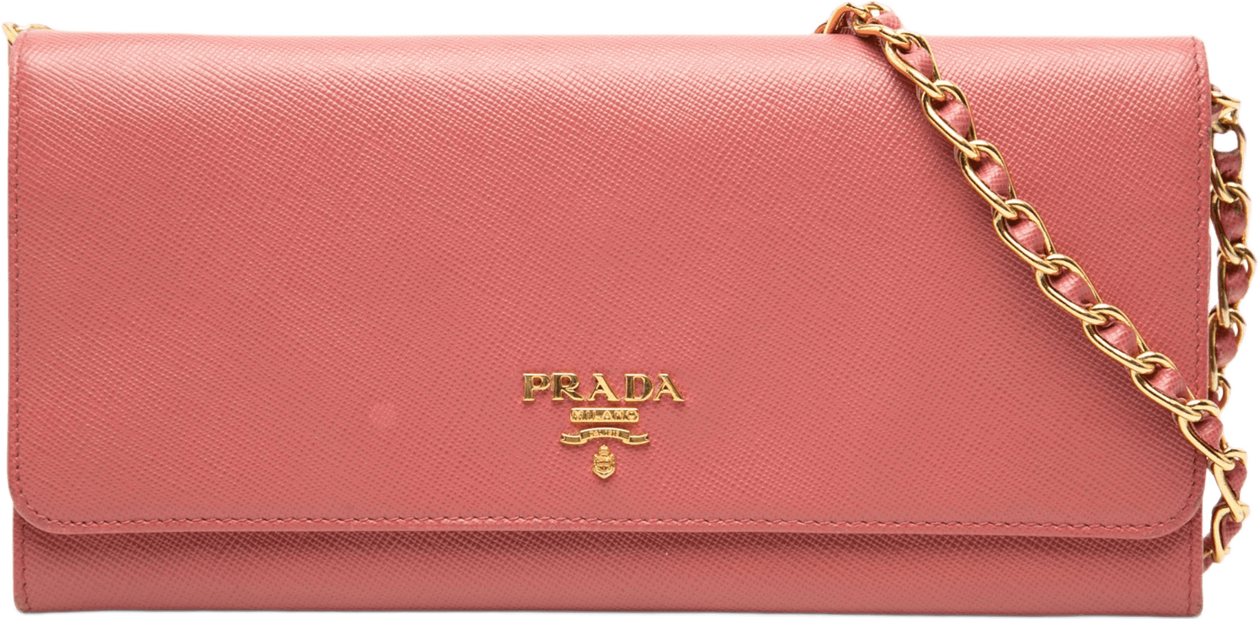 Prada Saffiano Wallet On Chain, från Luxclusif, i färgen blush.