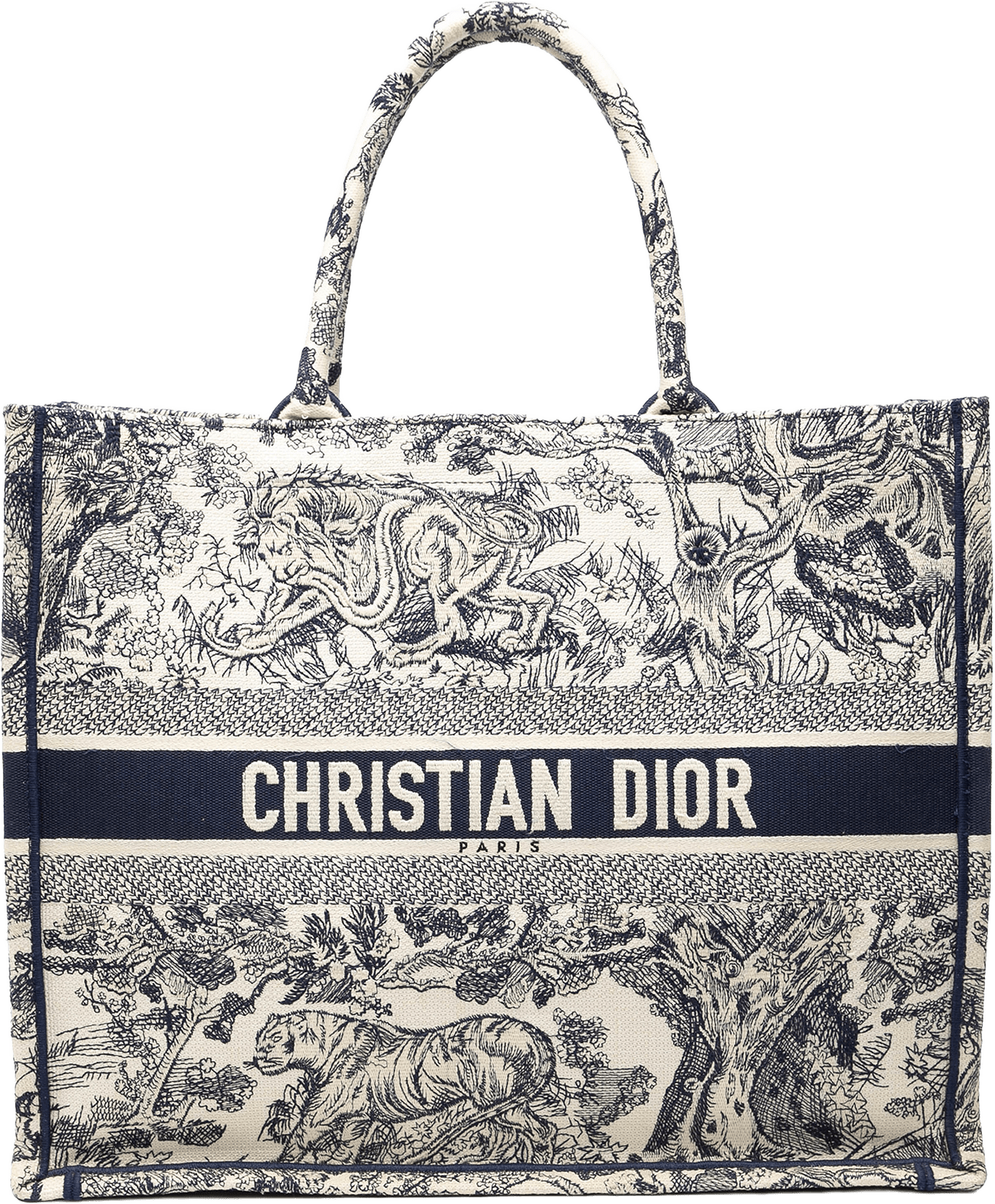 Dior Large Canvas Embroidered Dioriviera Toile De Jouy Book Tote, från Luxclusif, i färgen navy.
