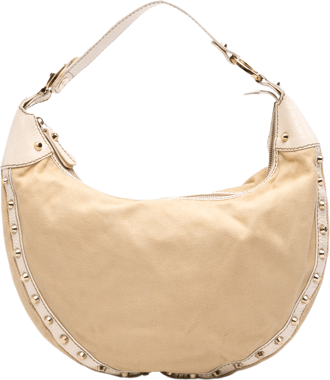 Fendi Canvas Studded Hobo, från Luxclusif, i färgen beige.