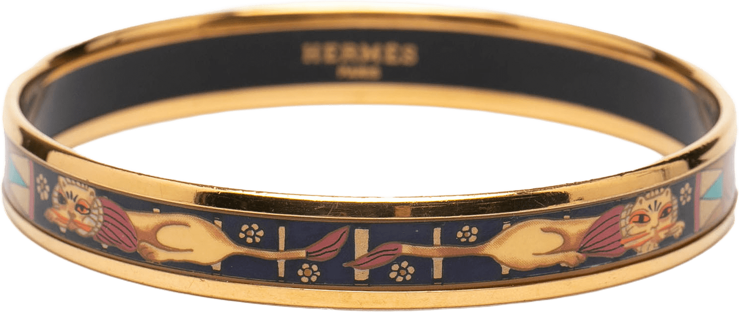 Hermès Narrow Lion Head Enamel Bangle 62, från Luxclusif, i färgen black.