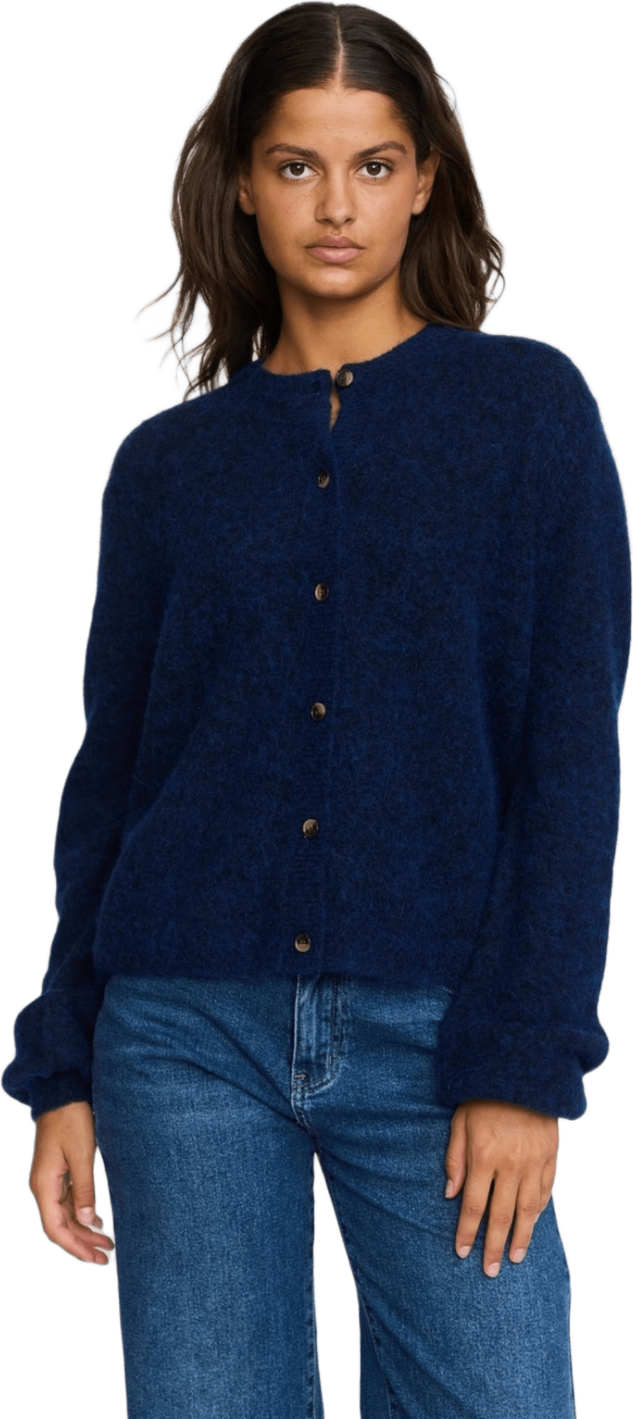 Srallison O-neck Cardigan Knit, från Soft Rebels, i färgen total eclipse.