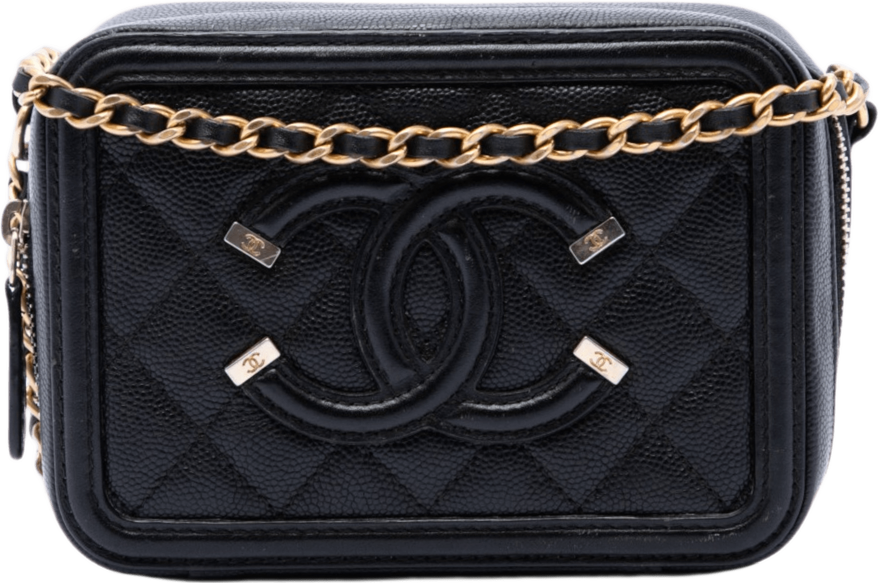 Chanel Caviar Cc Filigree Vanity Clutch With Chain, från Luxclusif, i färgen svart.