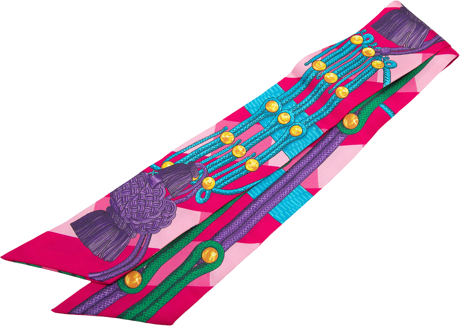 Hermès Brandebourgs Silk Twilly Scarf, från Luxclusif, i färgen dark pink.