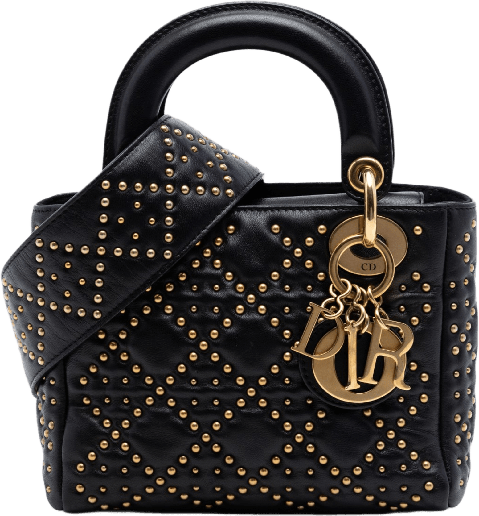Dior Mini Lambskin Cannage Studded Supple Lady Dior, från Luxclusif, i färgen black.