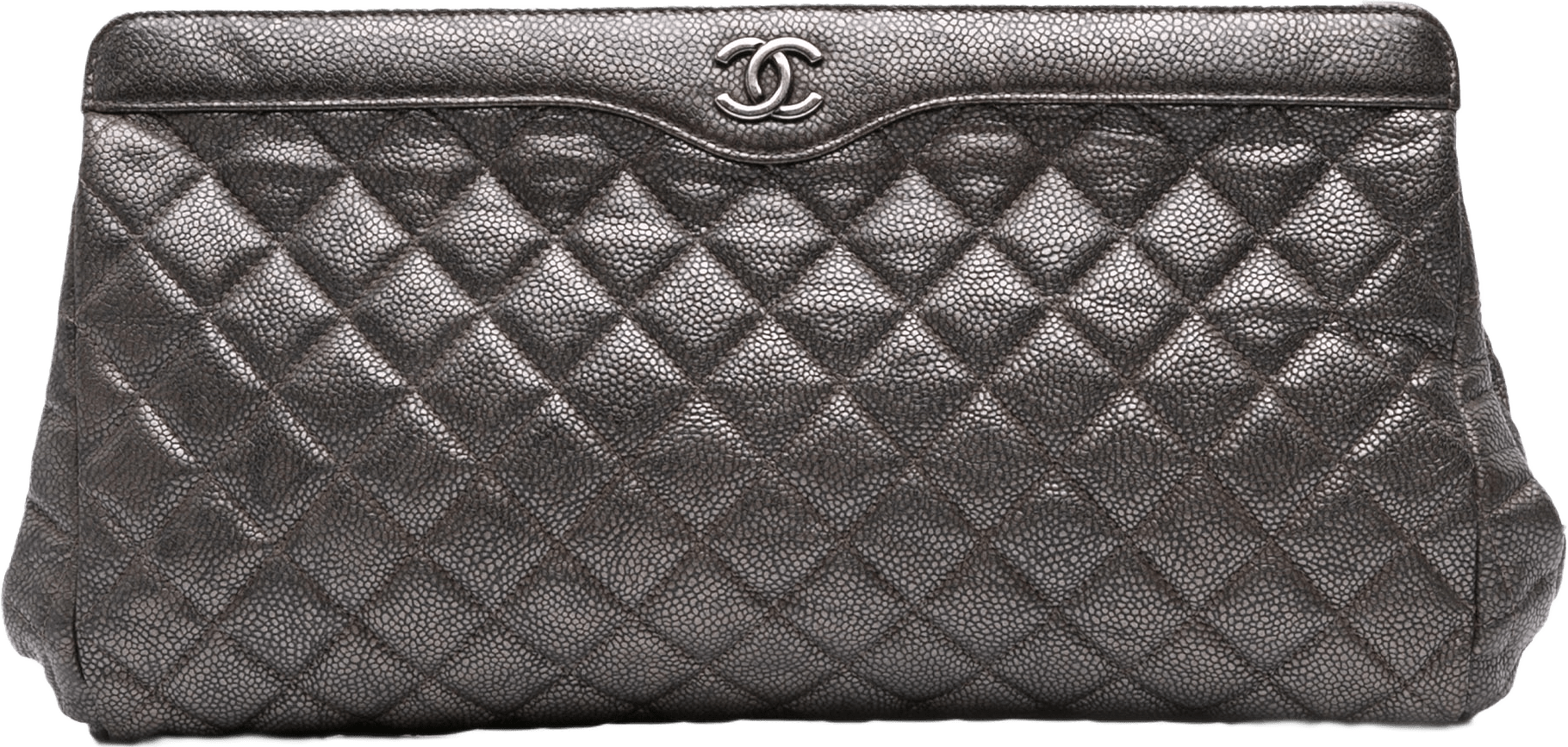 Chanel Cc Quilted Metallic Caviar Clutch, från Luxclusif, i färgen silver.