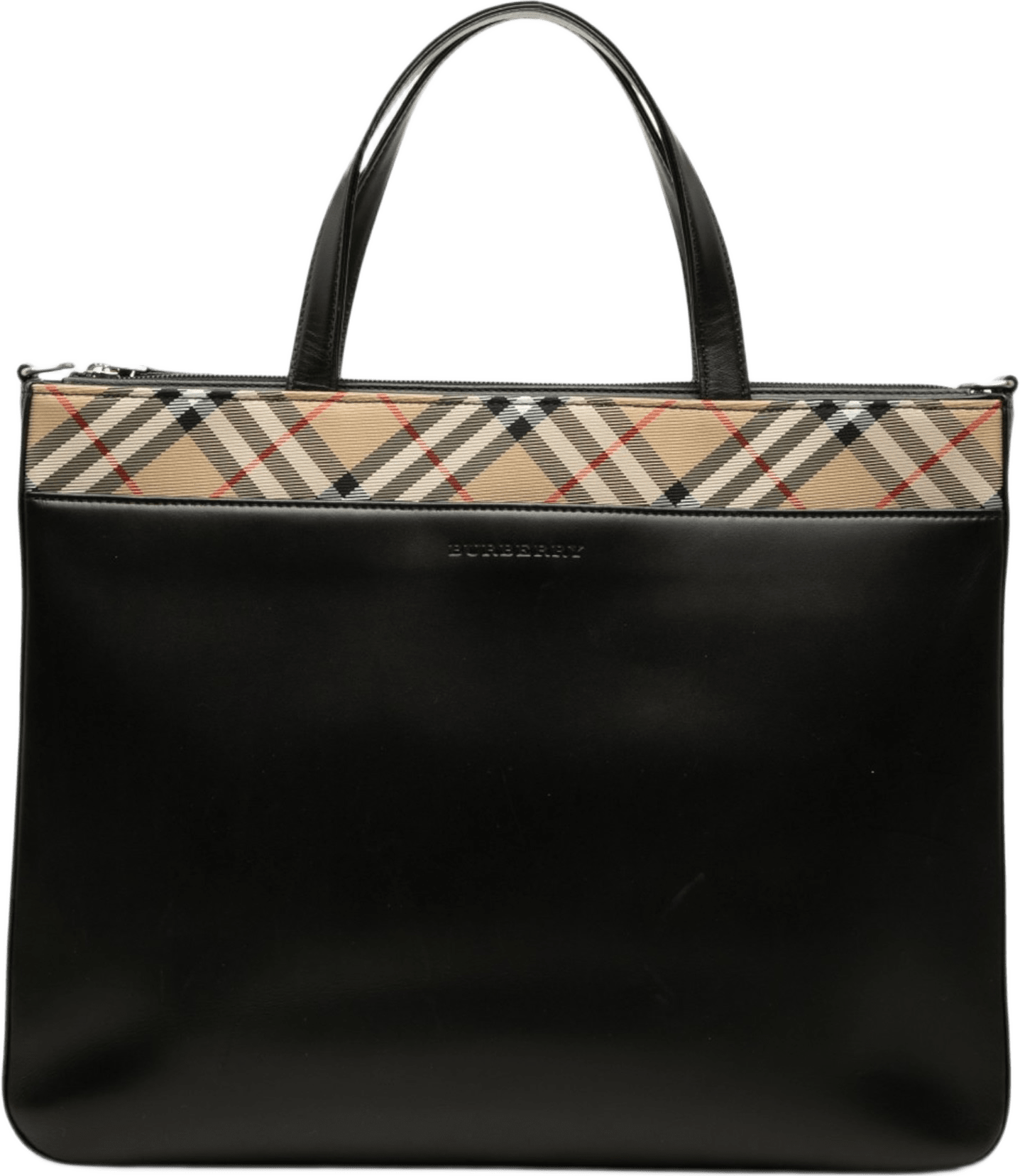 Burberry Nova Check Canvas Trimmed Leather Satchel, från Luxclusif, i färgen svart.