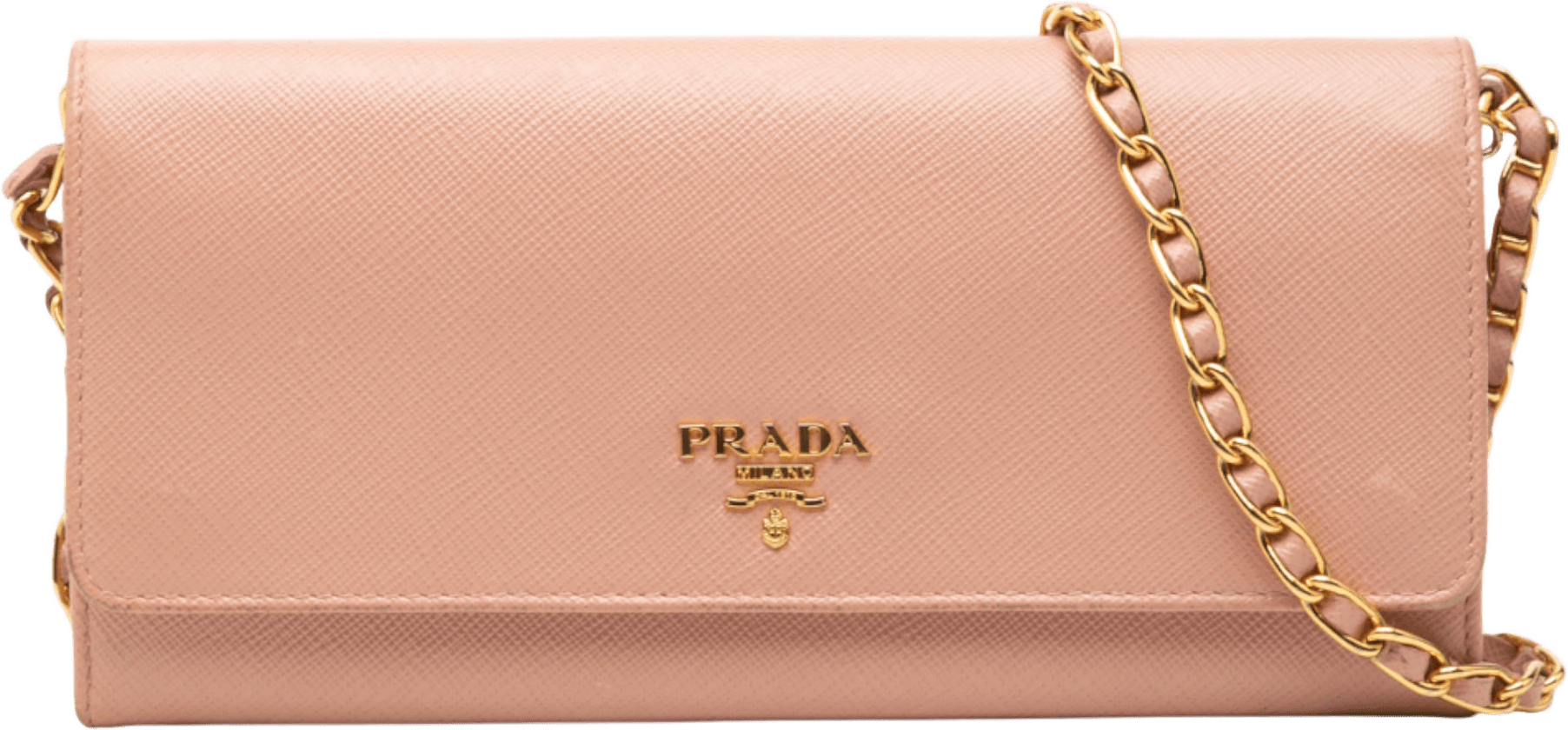 Prada Saffiano Wallet On Chain, från Luxclusif, i färgen pink.
