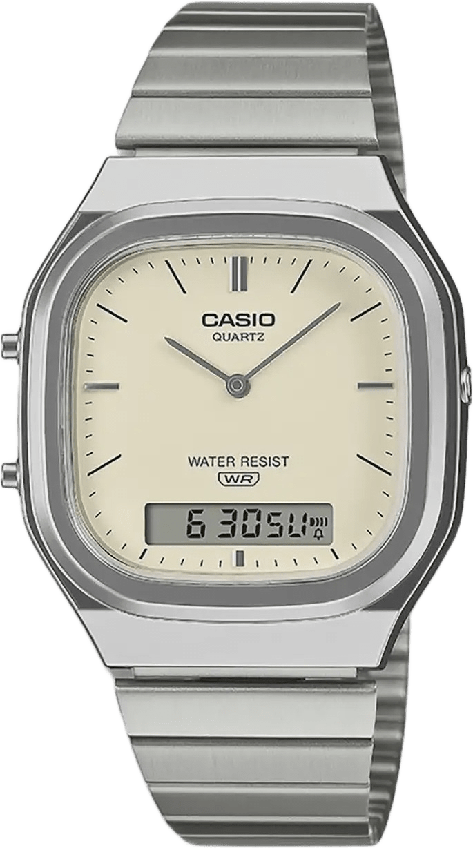 Casio Vintage Dam Vit/stl, Metallband - Aq-240e-7a2ef, från Casio, i färgen 1.