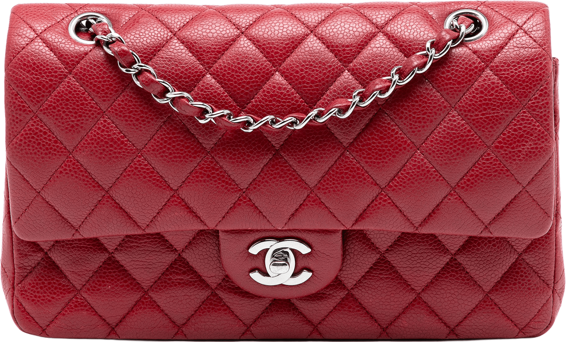 Chanel Medium Classic Caviar Double Flap, från Luxclusif, i färgen red.