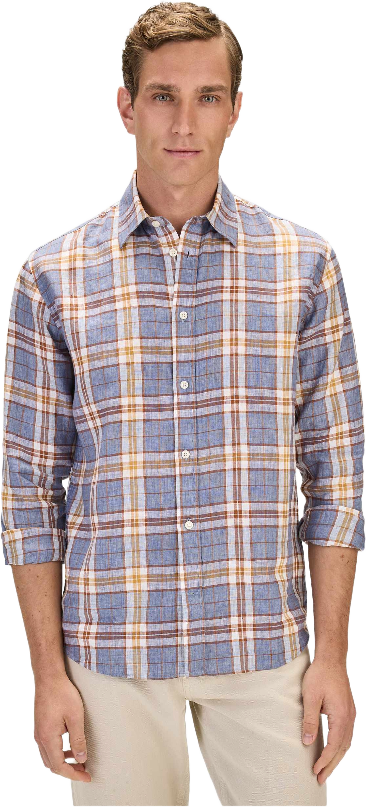 Checked Casual Linen Shirt (remy), från John Henric, i färgen blue.