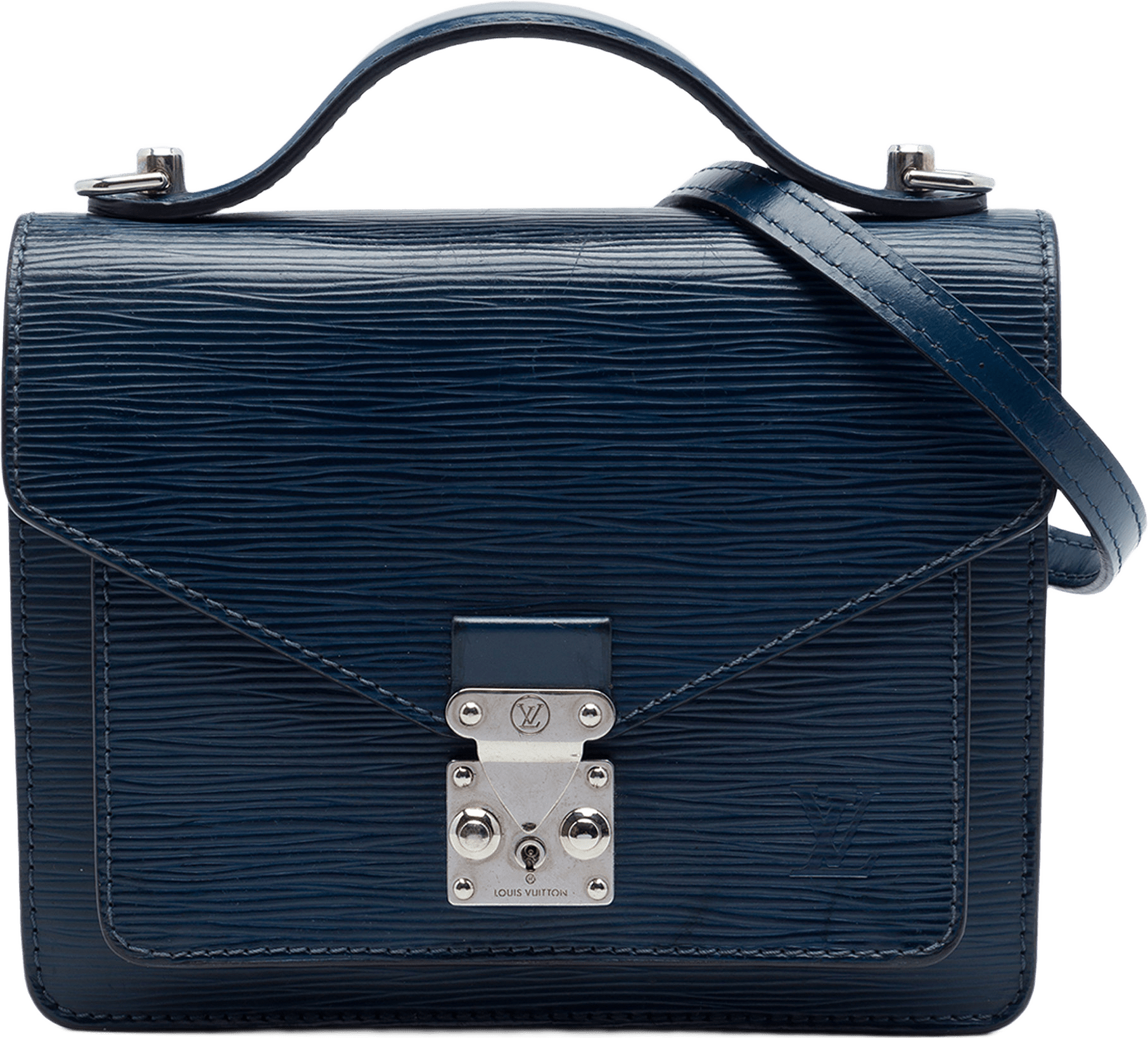 Louis Vuitton Epi Monceau Bb, från Luxclusif, i färgen blå.