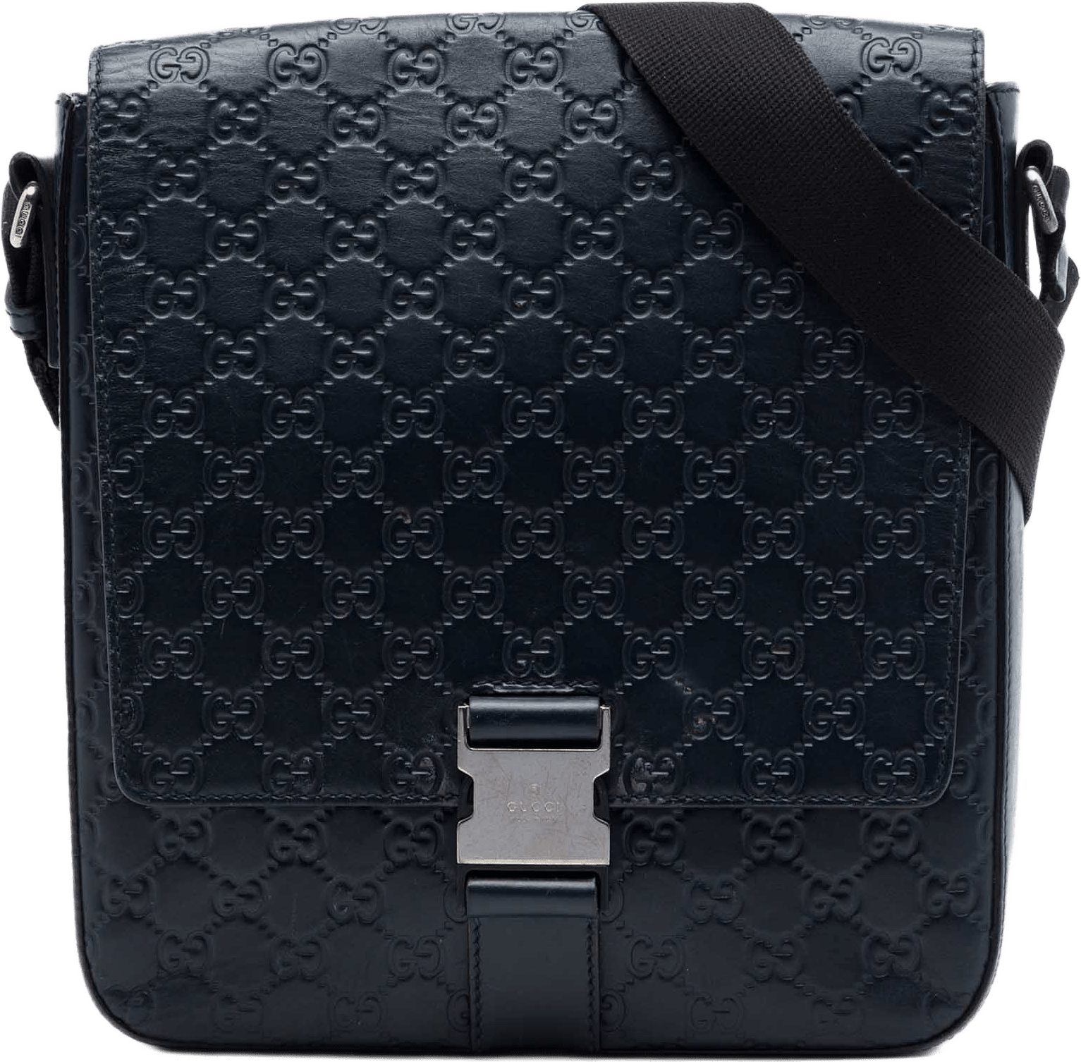 Gucci Guccissima Flap Messenger Bag, från Luxclusif, i färgen blå.