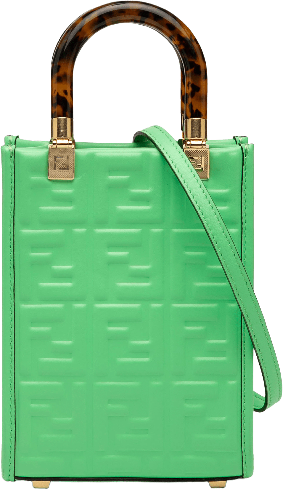 Fendi Mini Zucca Embossed Leather Sunshine Shopper Tote, från Luxclusif, i färgen light green.