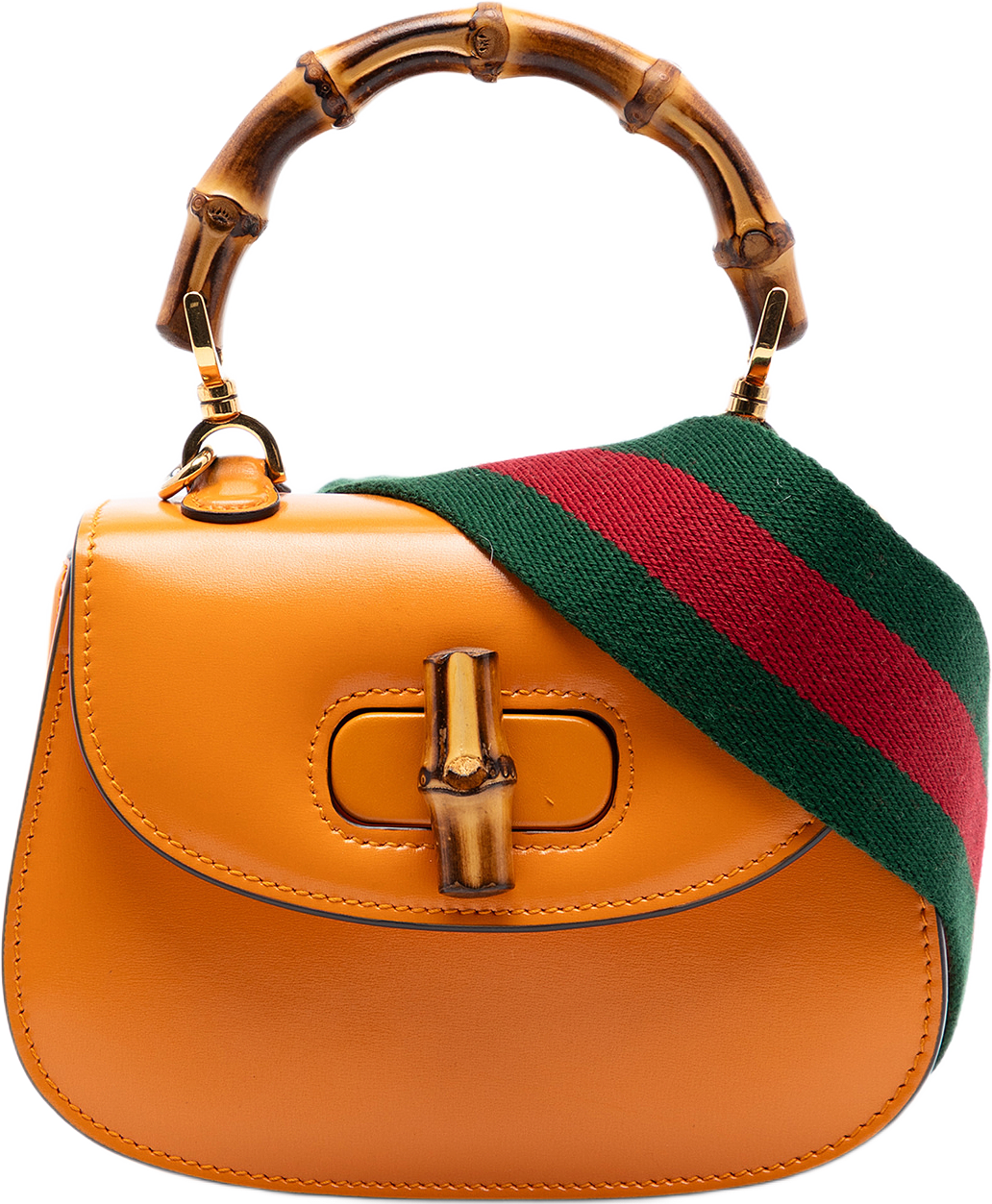 Gucci Mini Calfskin Web 1947 Bamboo Top Handle Bag, från Luxclusif, i färgen orange.