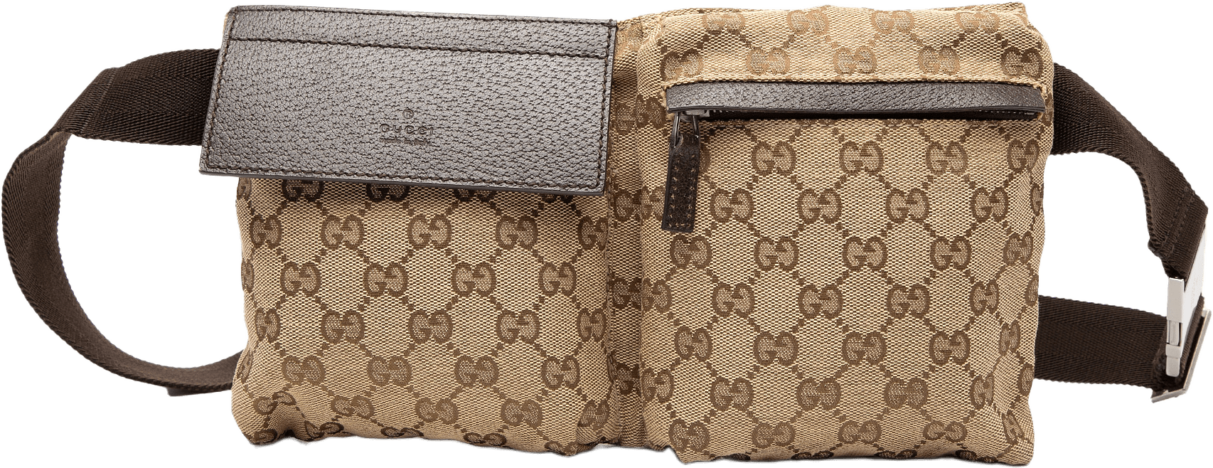 Gucci Gg Canvas Double Pocket Belt Bag, från Luxclusif, i färgen beige.