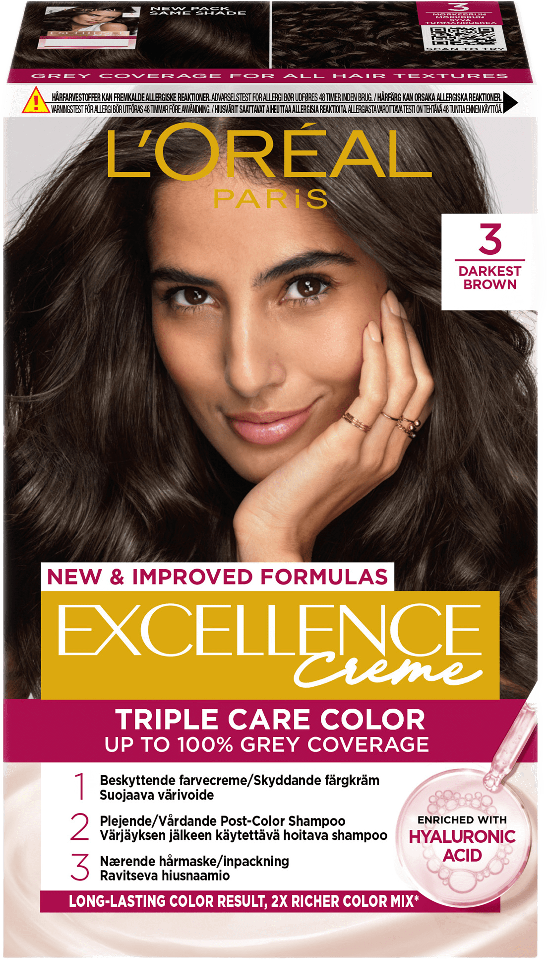 Excellence Créme, från L'Oréal Paris, i färgen 3 Darkest Brown.