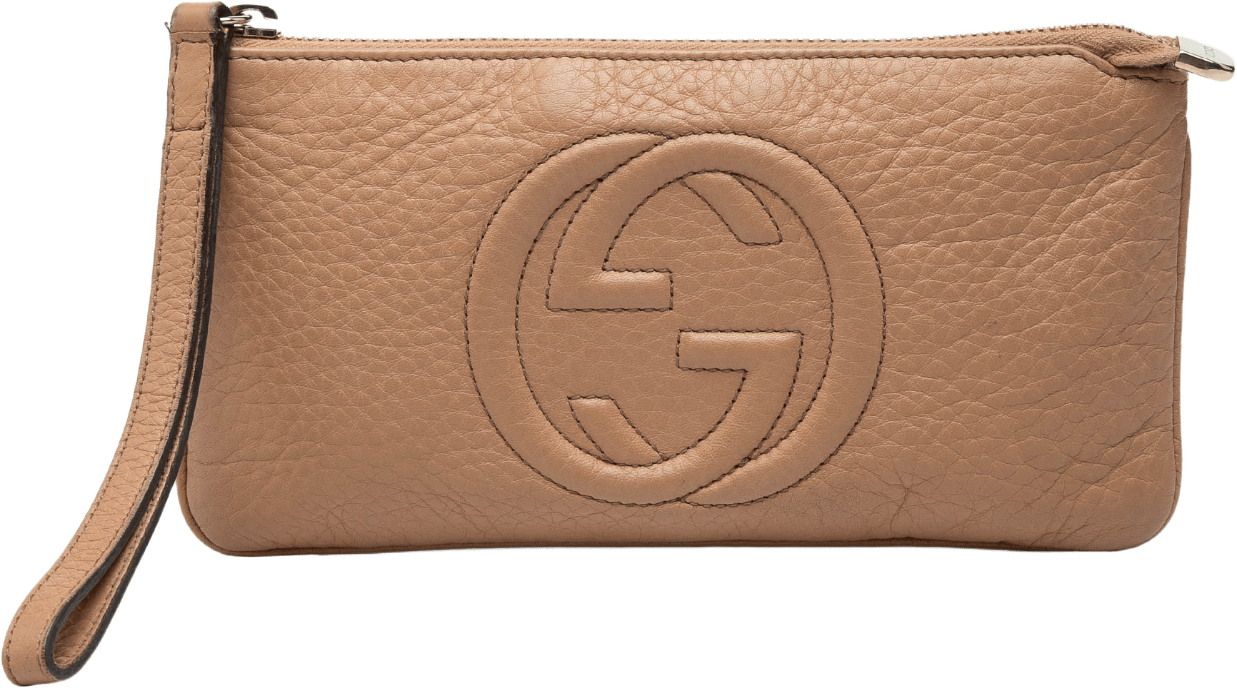 Gucci Calfskin Soho Pouch, från Luxclusif, i färgen beige.