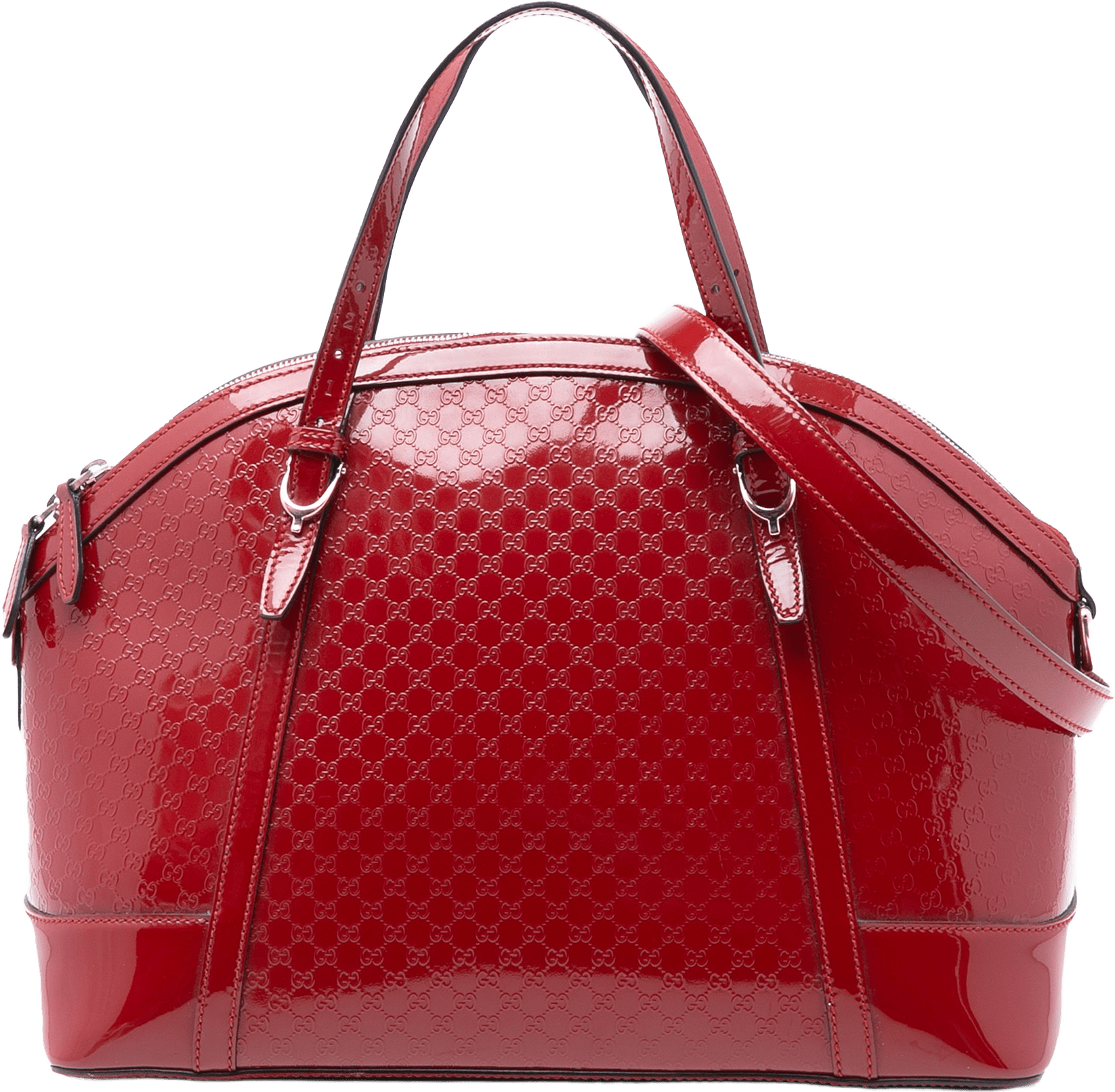 Gucci Large Microguccissima Patent Nice Dome Satchel, från Luxclusif, i färgen red.