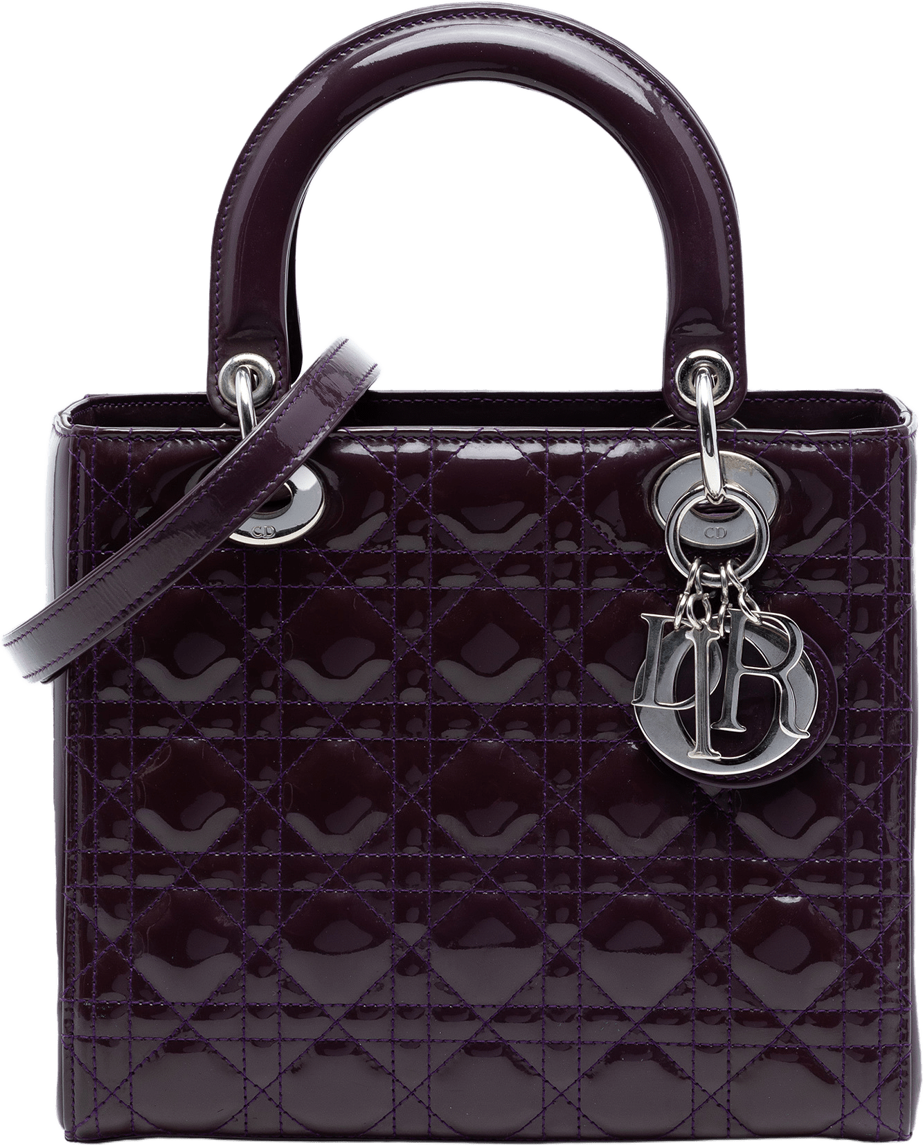 Dior Medium Patent Cannage Lady Dior, från Luxclusif, i färgen plum.