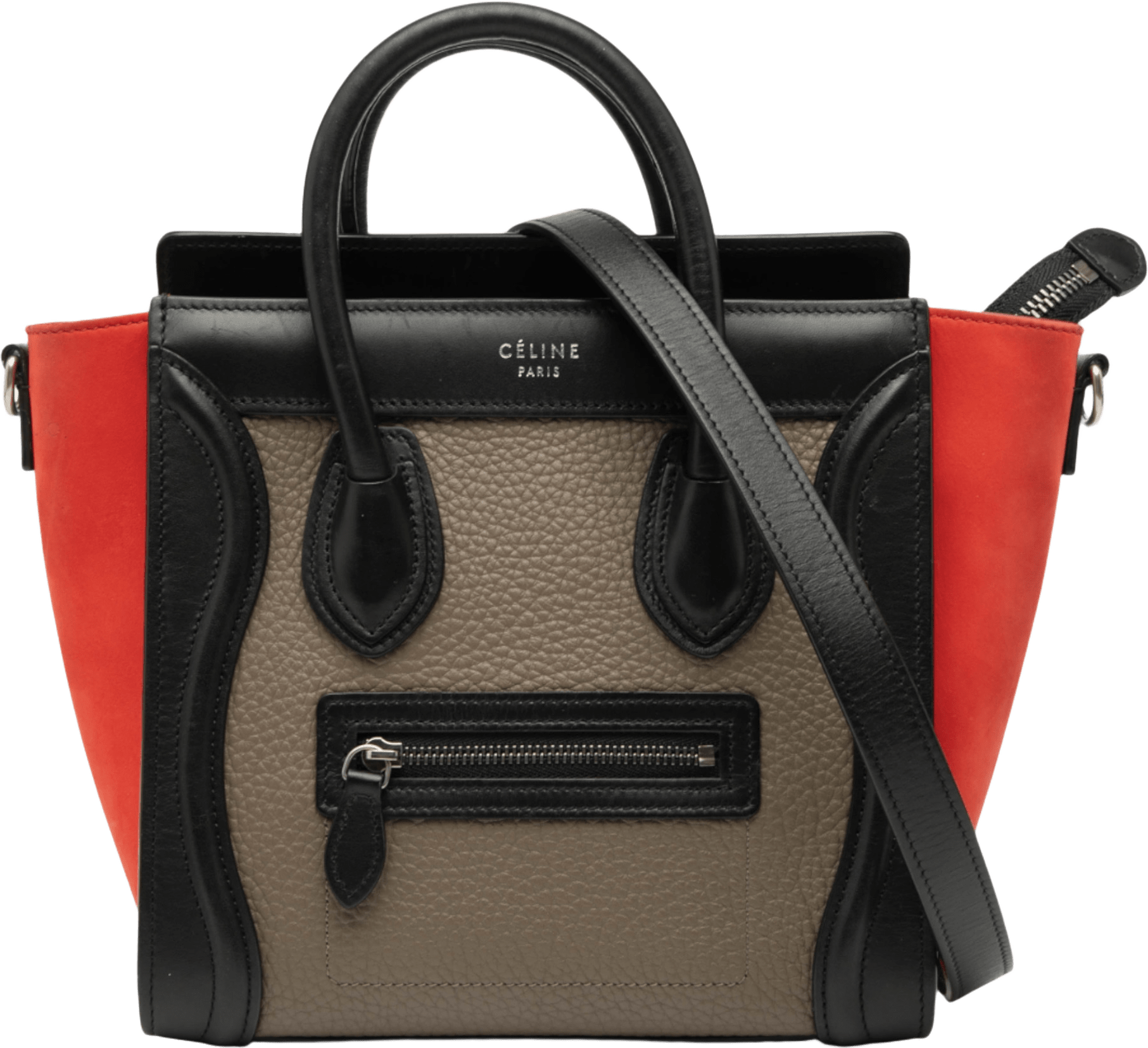 Celine Nano Tricolor Nubuck And Drummed Calfskin Luggage Tote, från Luxclusif, i färgen taupe.