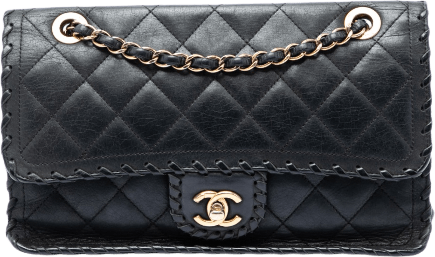 Chanel Medium Quilted Iridescent Calfskin Happy Stitch Flap, från Luxclusif, i färgen svart.