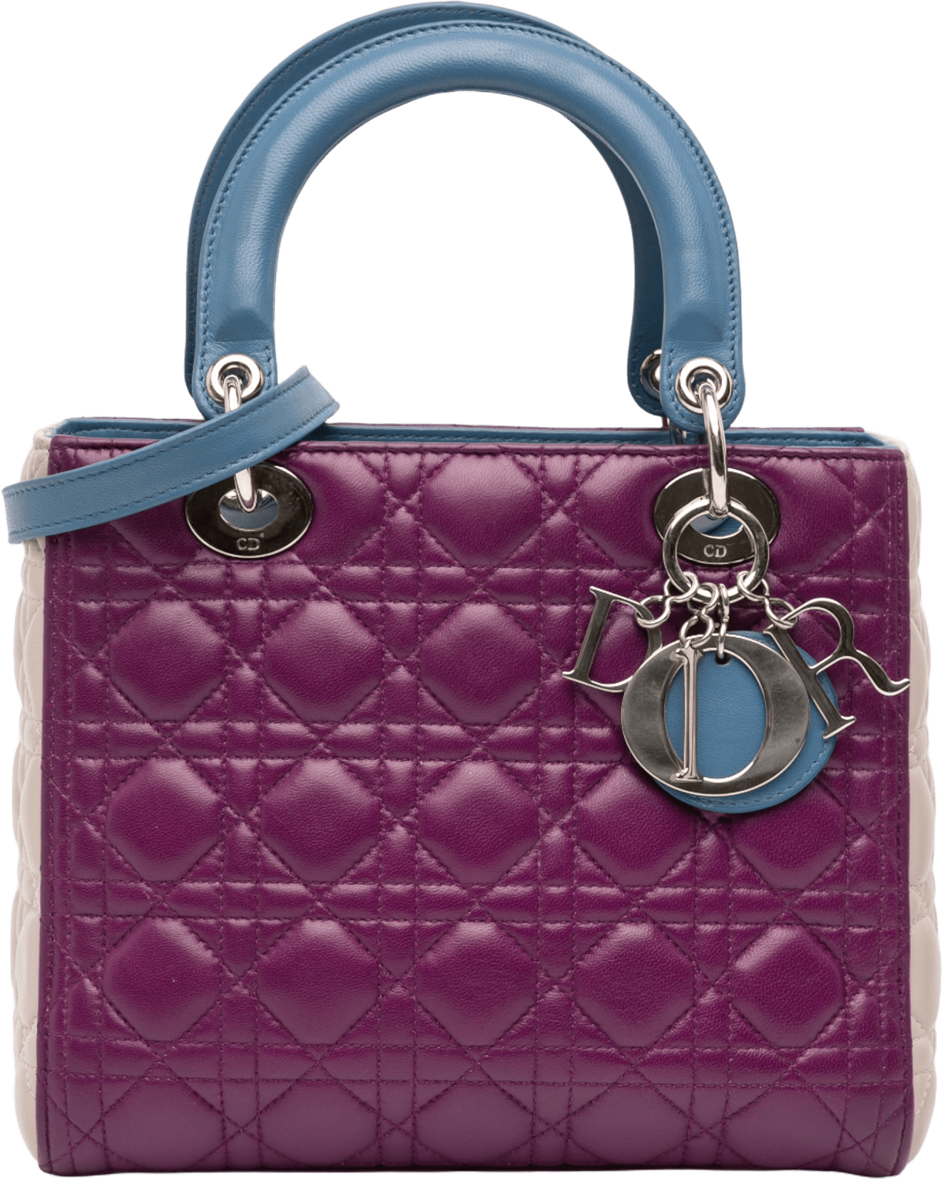 Dior Medium Tricolor Lambskin Cannage Lady Dior, från Luxclusif, i färgen dark purple.