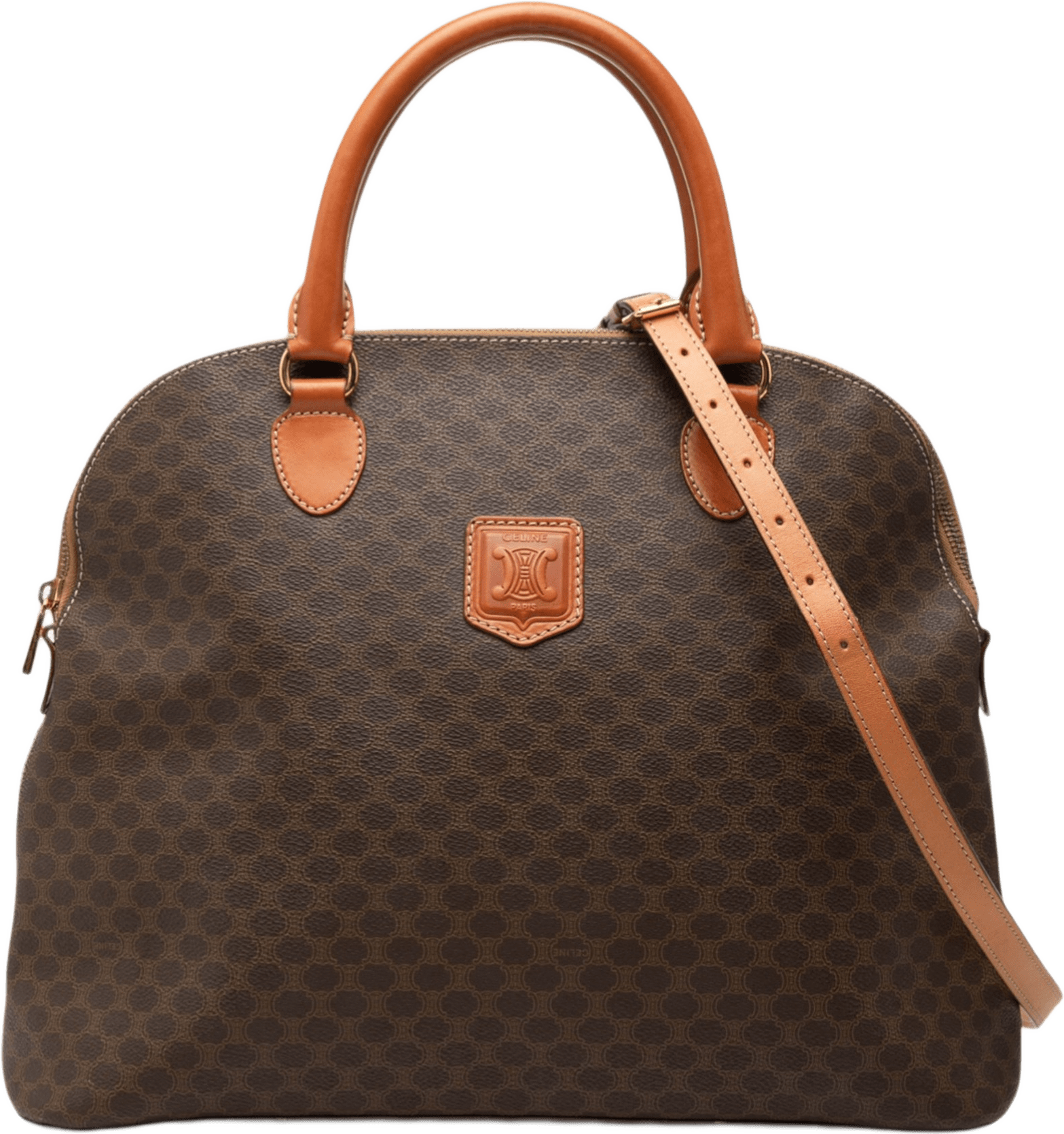 Celine Macadam Coated Canvas Dome Satchel, från Luxclusif, i färgen brown.