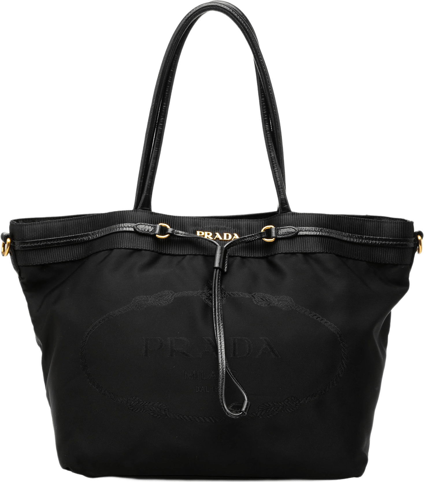 Prada Tessuto Canapa Logo Satchel, från Luxclusif, i färgen svart.