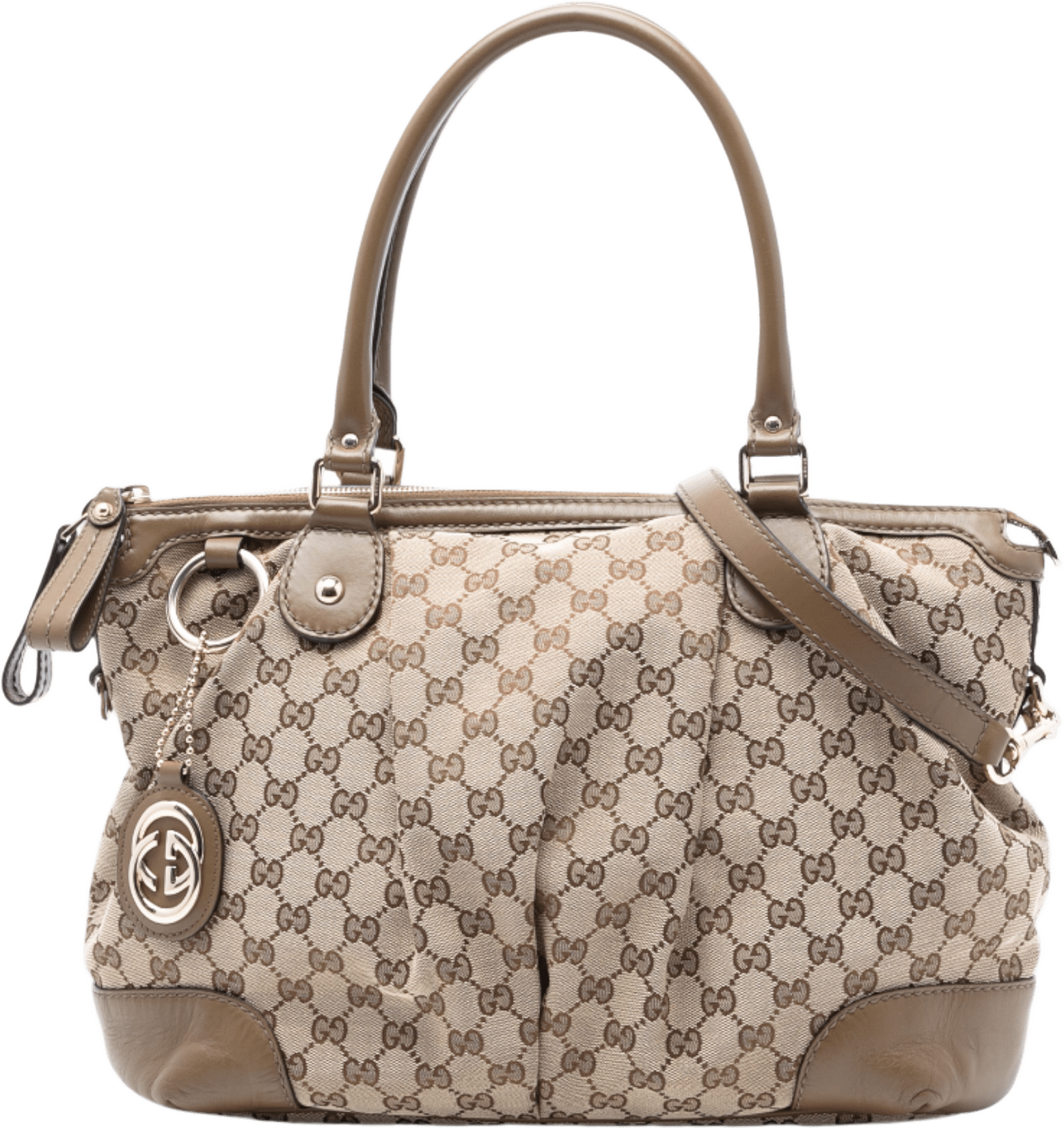 Gucci Gg Canvas Sukey Satchel, från Luxclusif, i färgen beige.