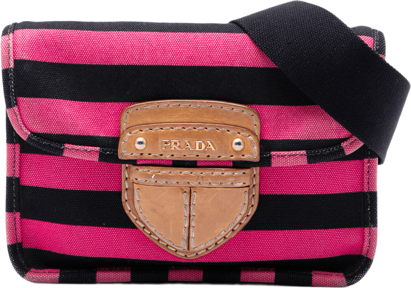 Prada Canvas Canapa Righe Striped Crossbody, från Luxclusif, i färgen rosa.