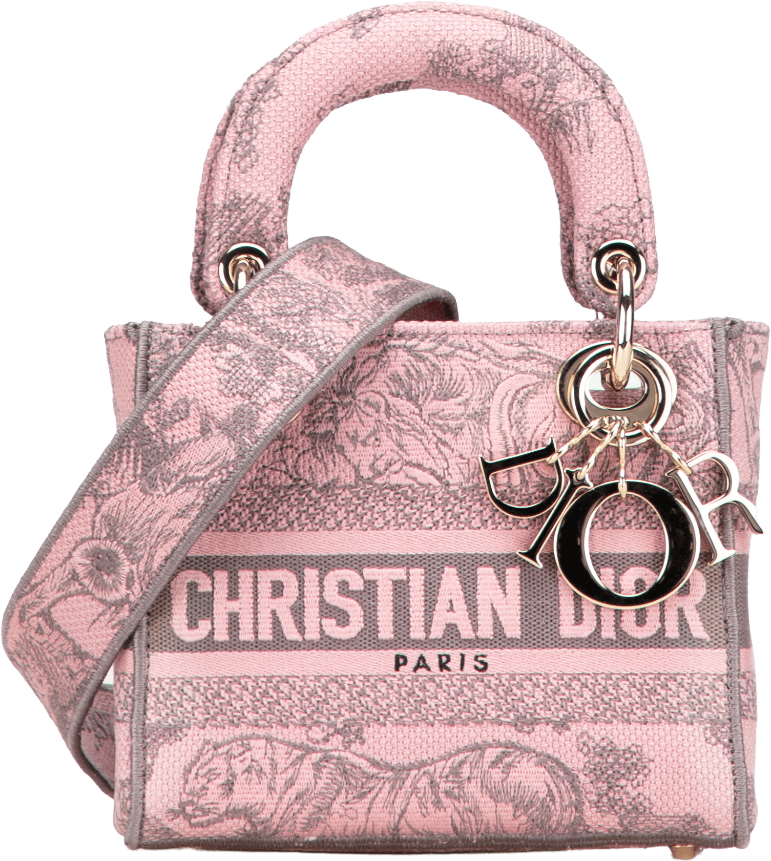 Dior Mini Embroidered Canvas Toile De Jouy Lady D Lite, från Luxclusif, i färgen pink.