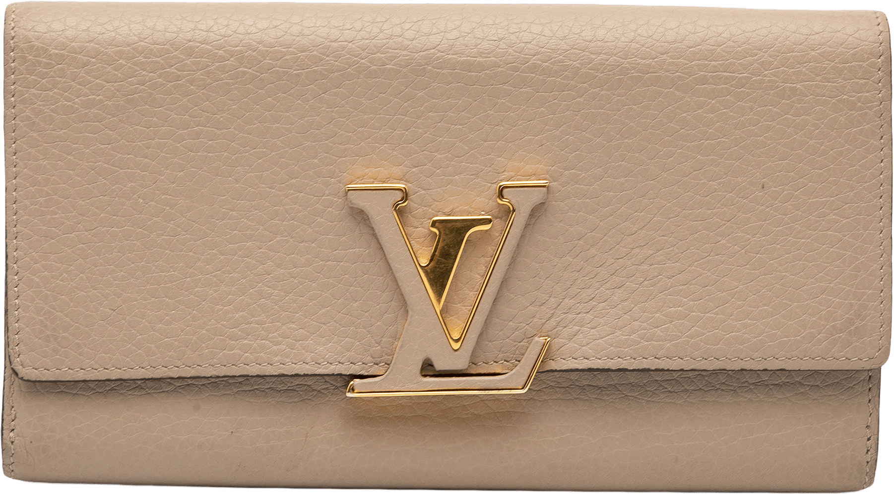Louis Vuitton Taurillon Capucines Wallet, från Luxclusif, i färgen beige.