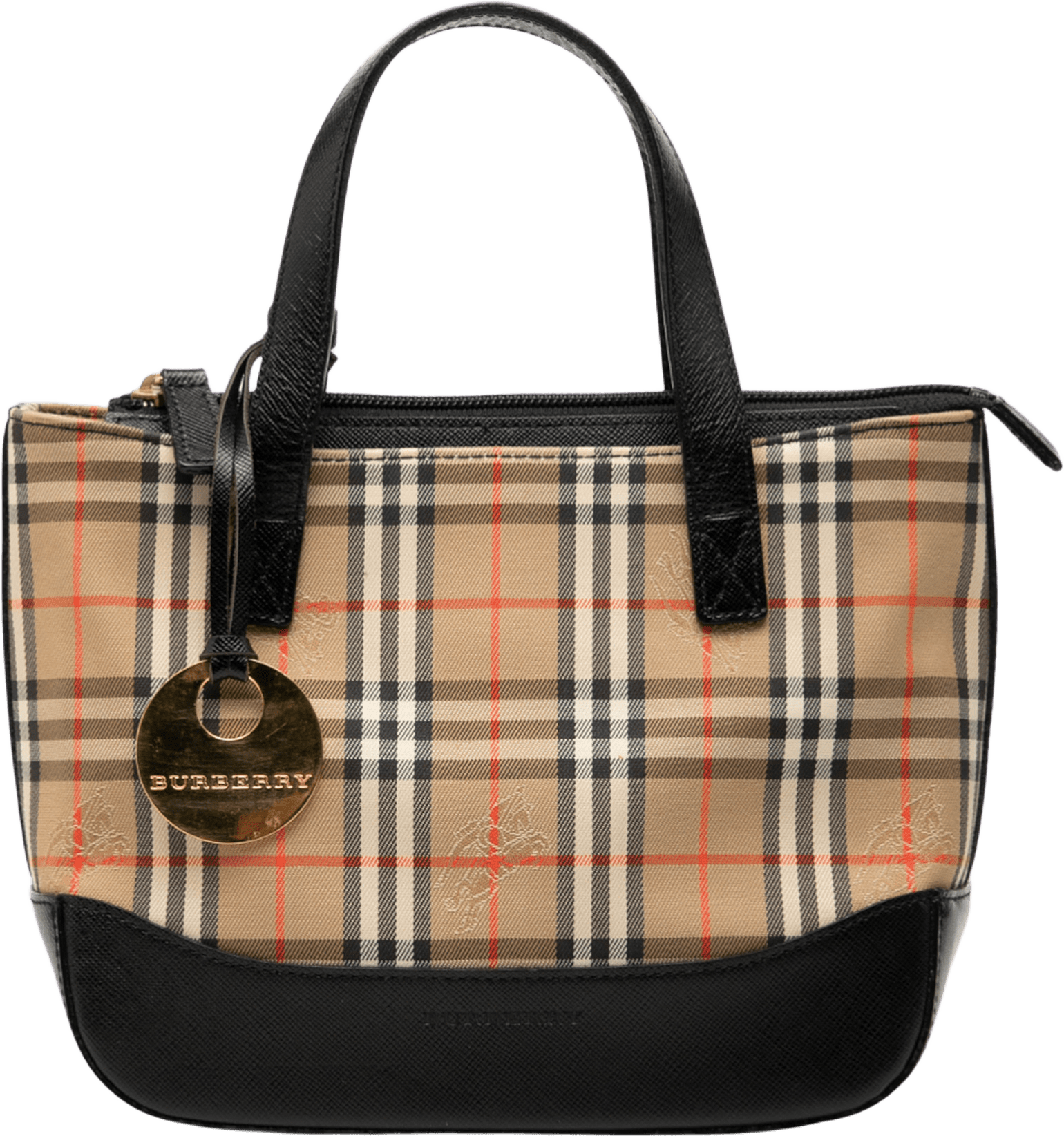 Burberry Haymarket Check Canvas Handbag, från Luxclusif, i färgen beige.