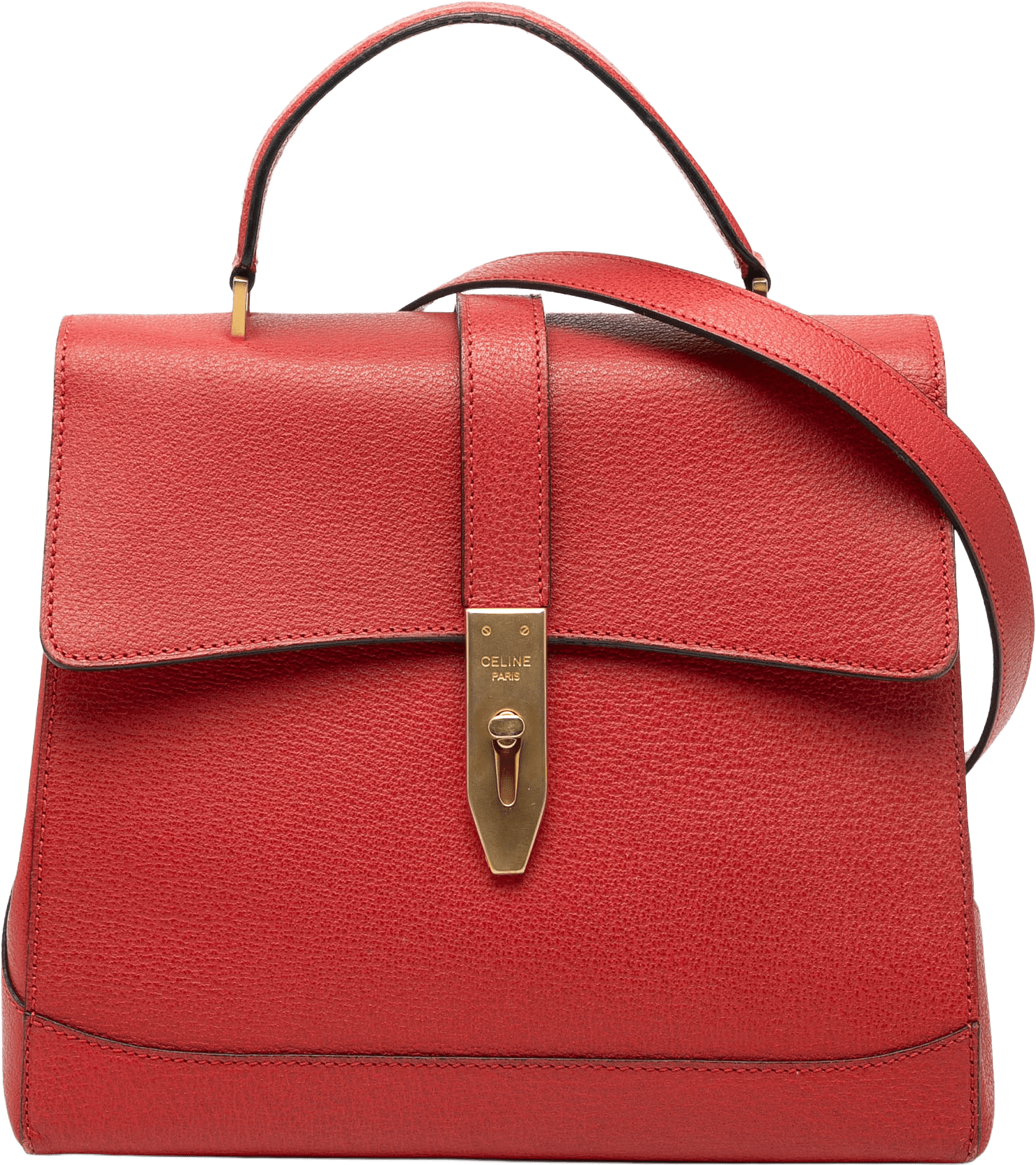Celine Leather 16 Turn Lock Top Handle Bag, från Luxclusif, i färgen red.